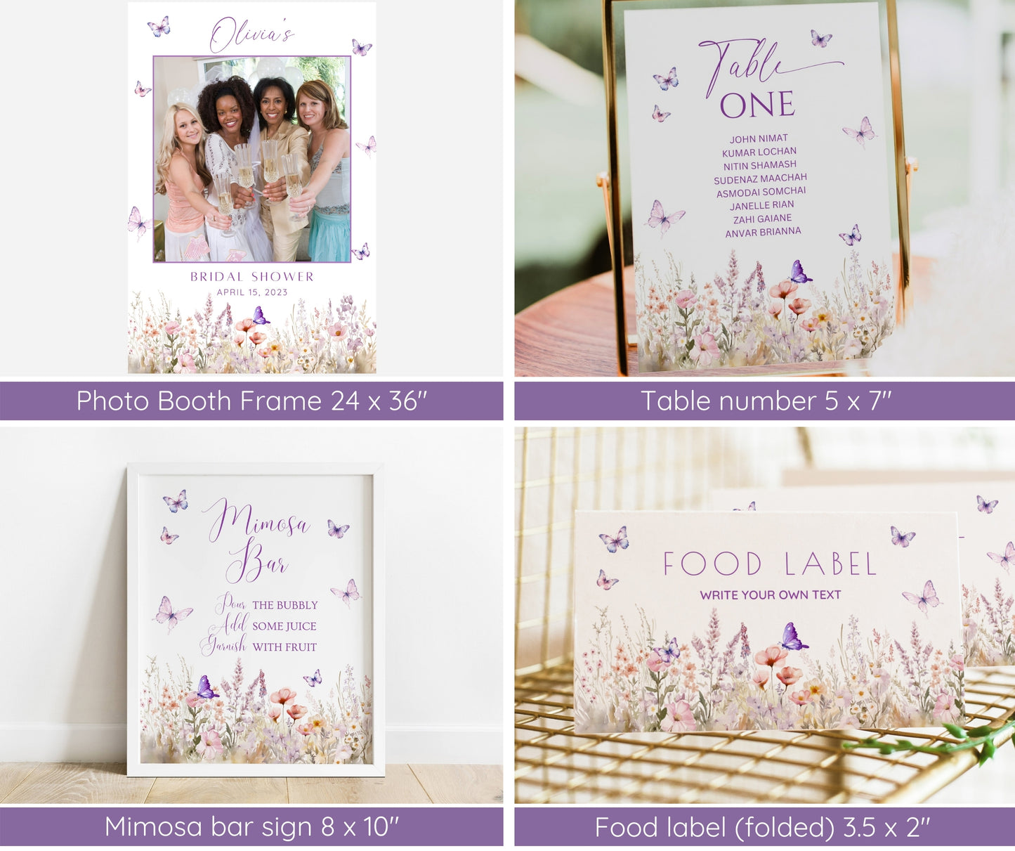 Lifetime of Butterflies Bridal Shower Bundle, Butterfly Bridal Shower Invitation & Games, Bridal Shower Decor Set, Editable Canva Template