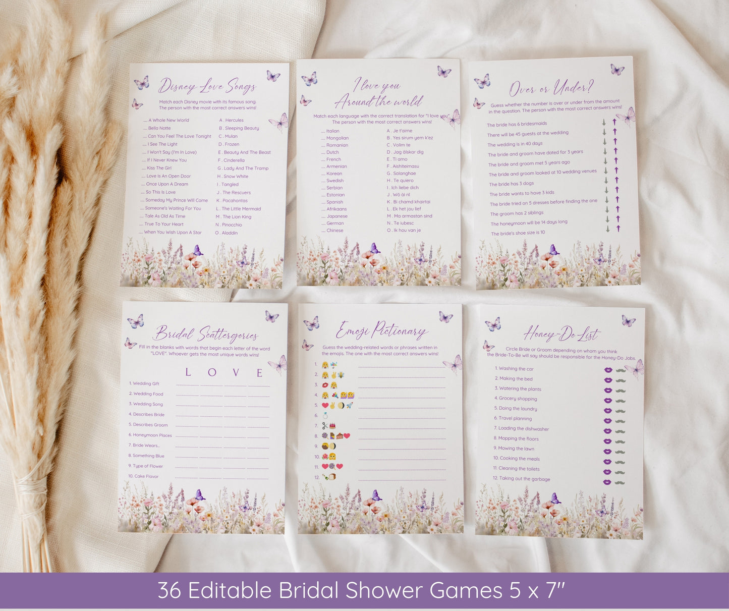 Lifetime of Butterflies Bridal Shower Bundle, Butterfly Bridal Shower Invitation & Games, Bridal Shower Decor Set, Editable Canva Template