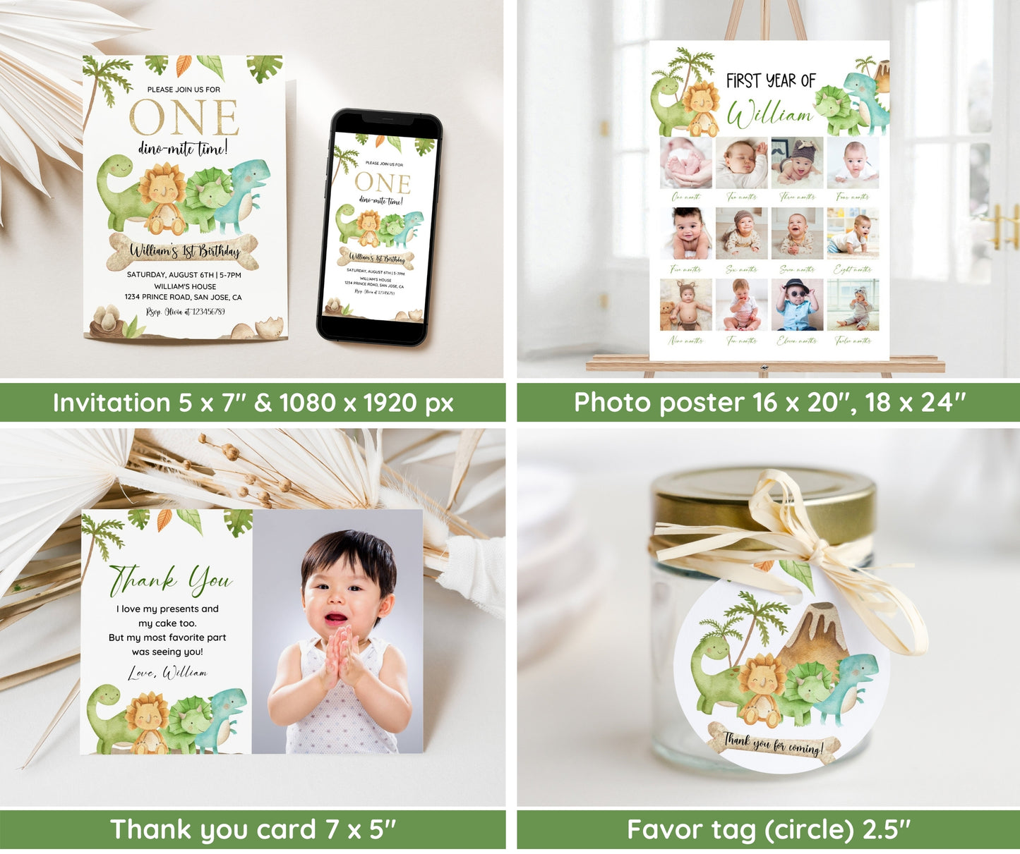 Dinosaur 1st Birthday Bundle, Dino First Birthday Party, Dinosaur Birthday Bundle, Trex Birthday Invite, One Birthday Invite, Birthday Boy