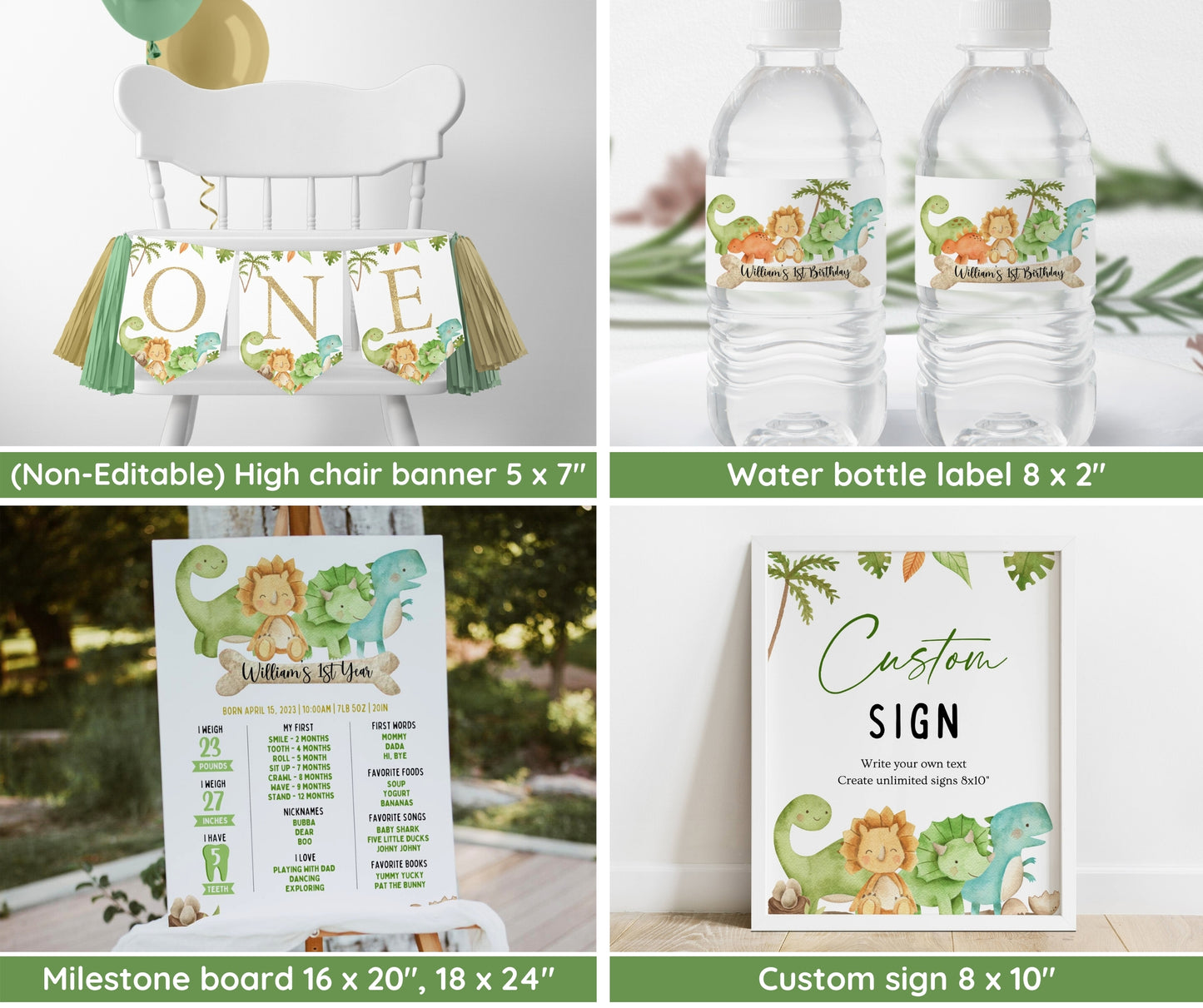 Dinosaur 1st Birthday Bundle, Dino First Birthday Party, Dinosaur Birthday Bundle, Trex Birthday Invite, One Birthday Invite, Birthday Boy