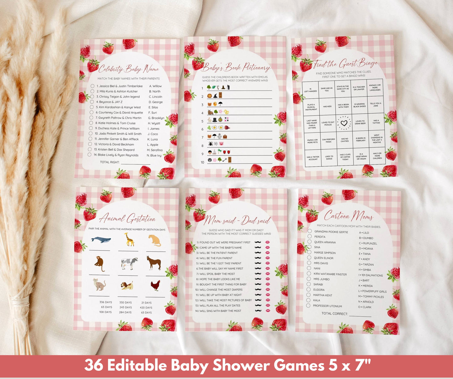 Pink Gingham Berry Sweet Baby Shower Bundle, Berry Sweet Baby Shower Invitation, Strawberry Baby Shower Invitation Template, EDITABLE