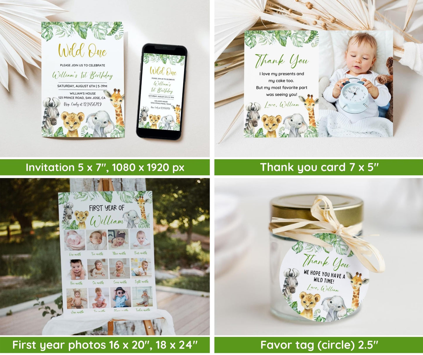 Wild One 1st Birthday Bundle, Safari Wild One Birthday Bundle, Wild One Invitation Bundle, Instant Download, Birthday Boy Milestone Welcome