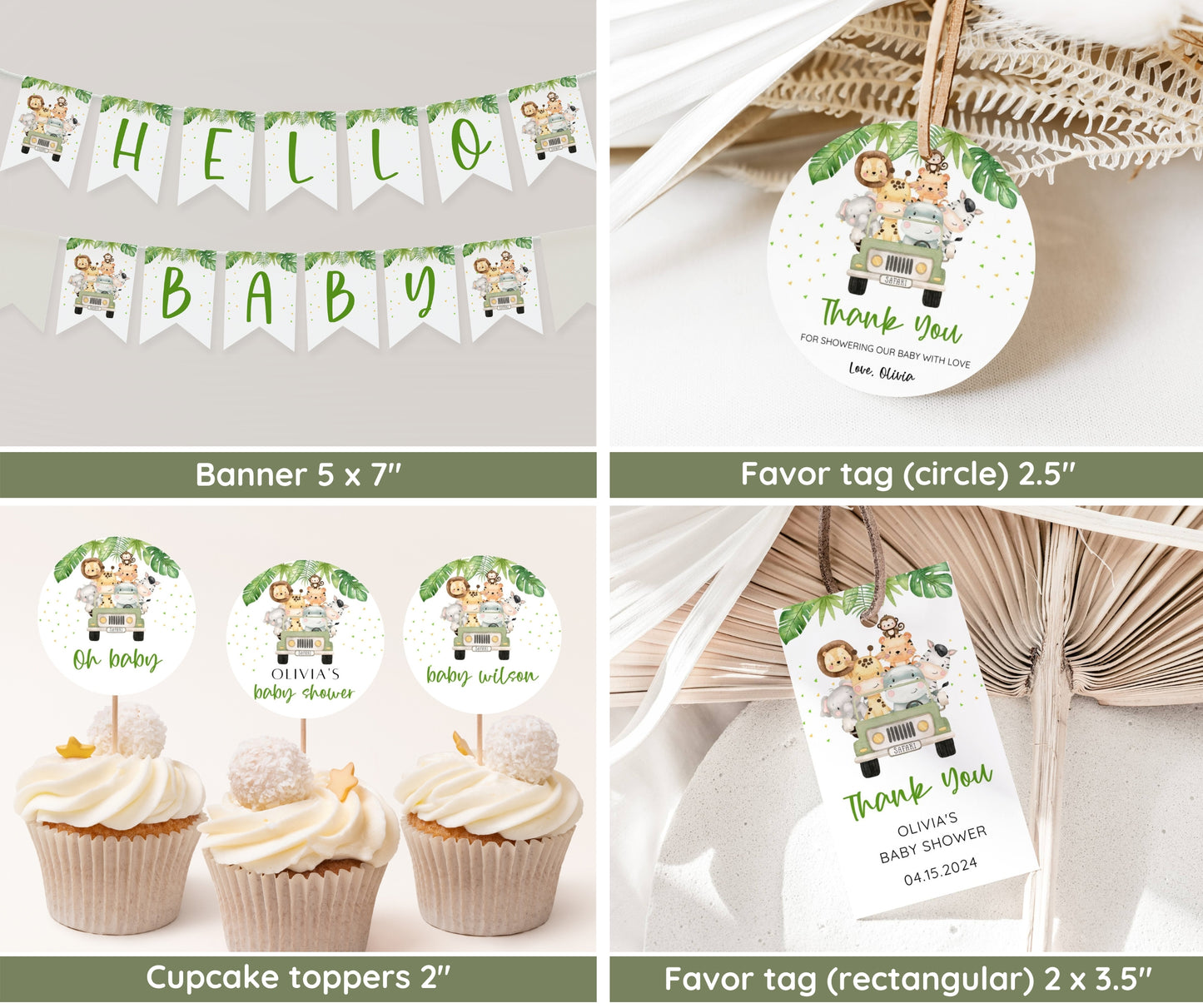 Safari Animal Baby Shower Bundle, Editable Safari Baby Shower Invitation Set, Jungle Animal Baby Shower, Boy Baby Shower, Digital Download