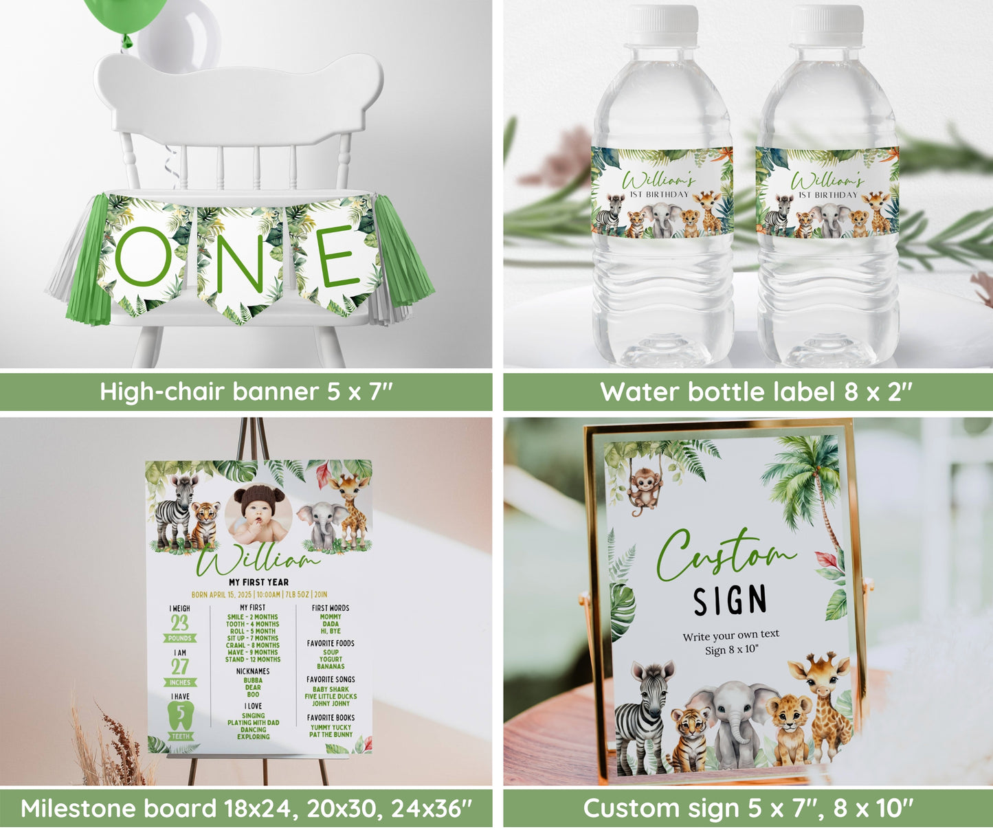 Wild One 1st Birthday Bundle, Safari Wild One Birthday Bundle, Wild One Invitation Bundle, Instant Download, Birthday Boy Milestone Welcome