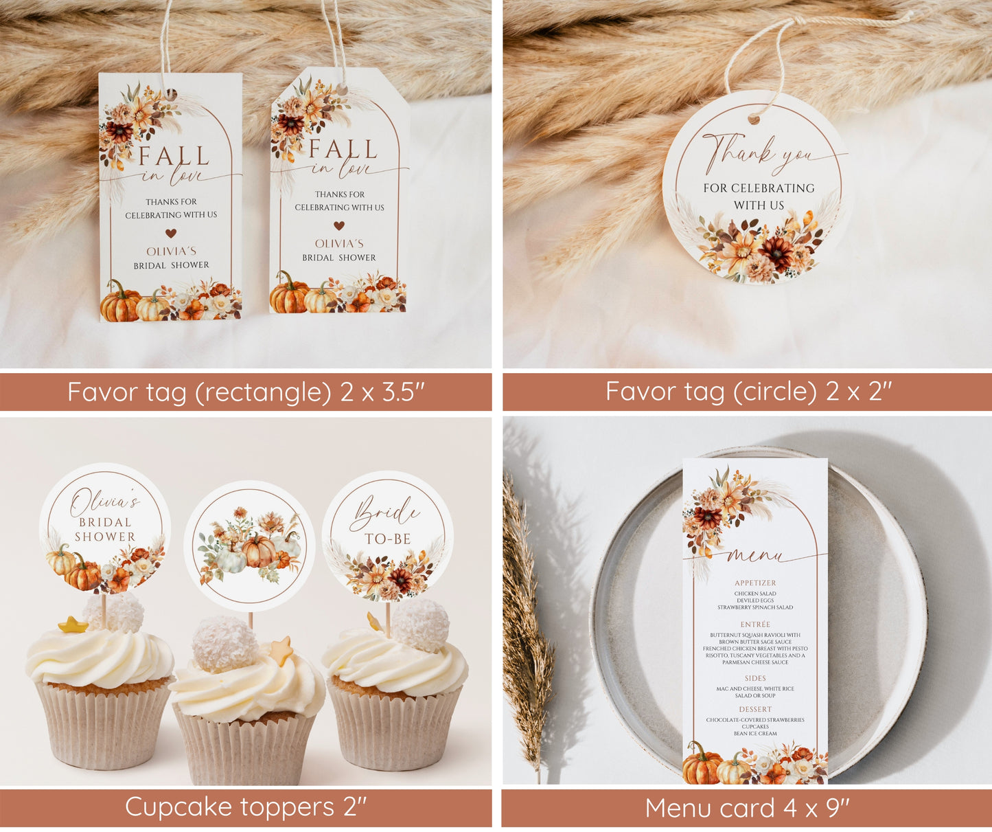 Fall in Love Bridal Shower Invitation Bundle, Pumpkin Bridal Shower Invite & Games, Pampas Floral Autumn Wedding Shower, Editable Template