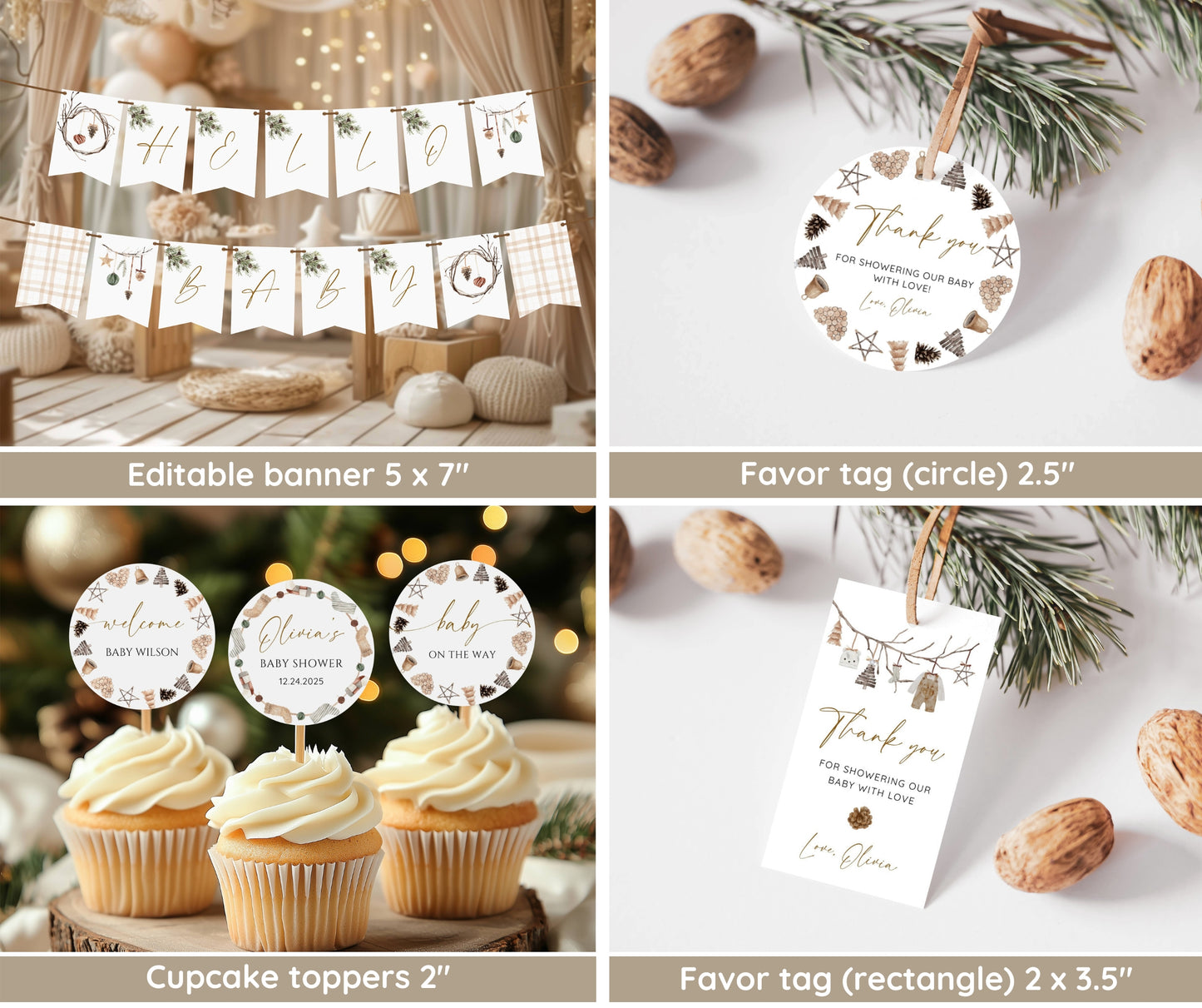Merry Little Baby Shower Bundle, Christmas Baby Shower Invitation & Games, Winter Holiday Baby Shower Decor, Gender Neutral, Editable Canva
