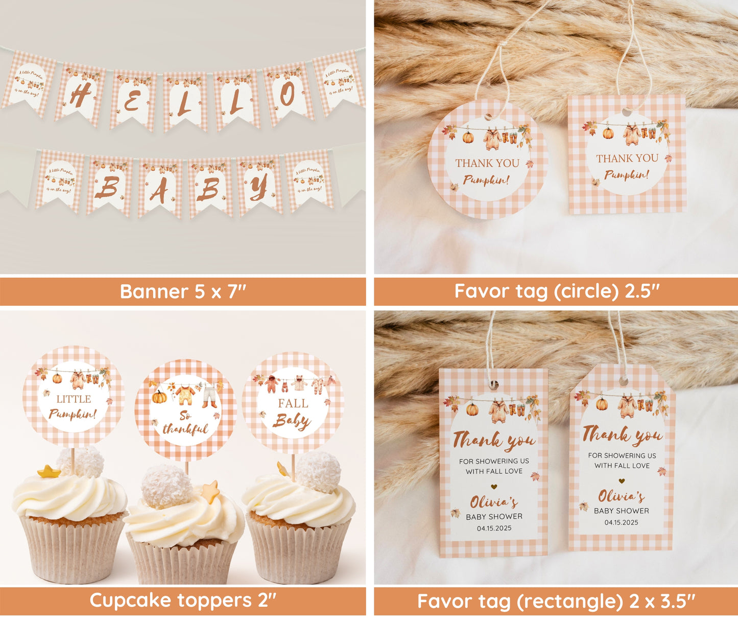Little Pumpkin Baby Shower Bundle, Autumn Baby Shower Invitation & Games, Rustic Baby Clothes Line, Fall in Love with Baby, Editable Template