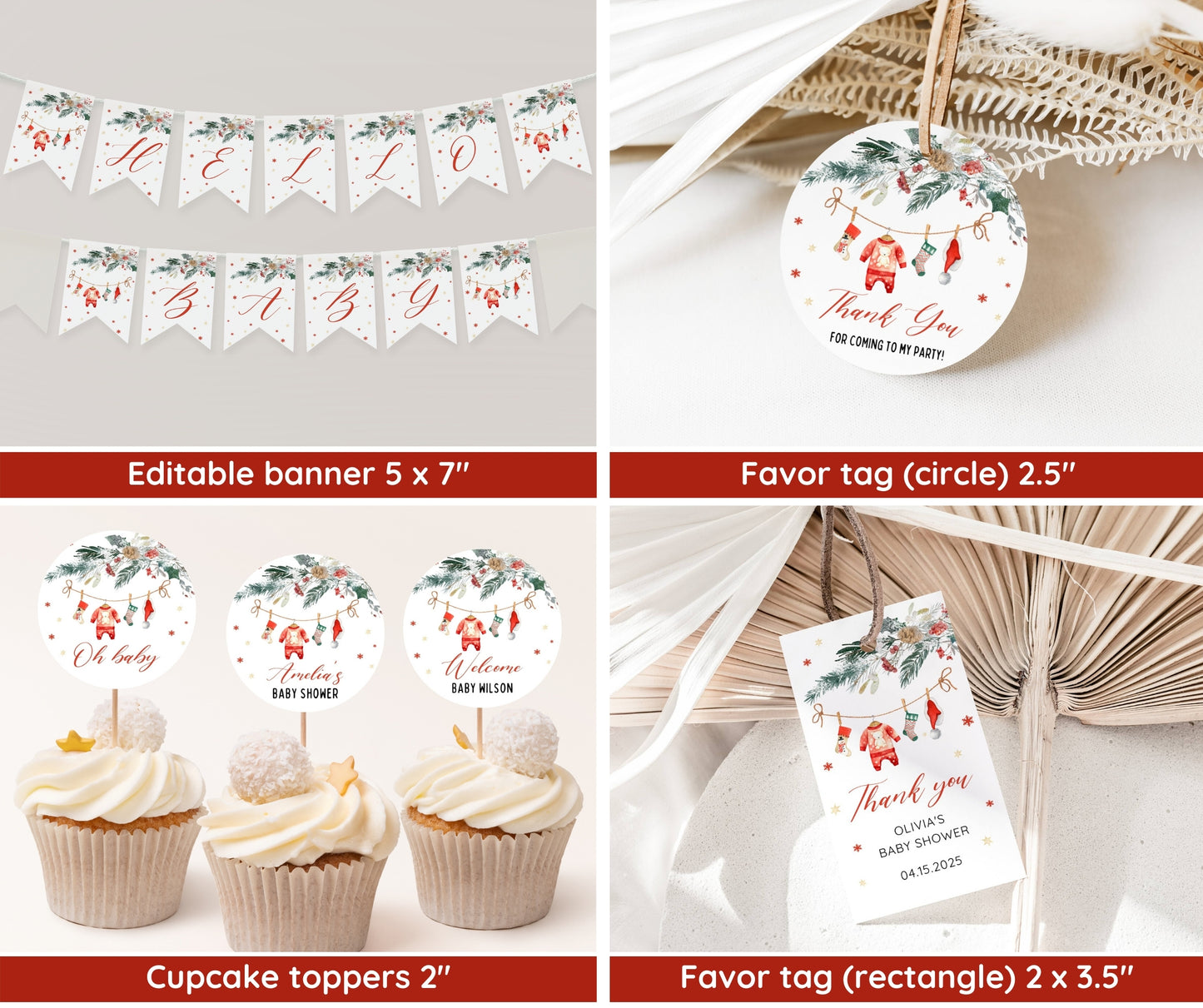 Santa Baby Shower Bundle, Christmas Baby Shower Invitation & Games, Holiday Winter Baby Sprinkle, Gender Neutral, Editable Canva Template