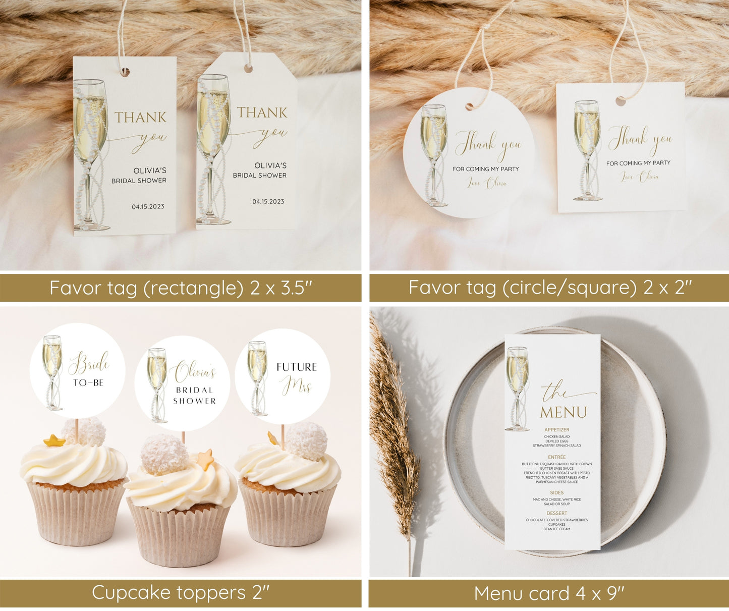 Pearls and Prosecco Bridal Shower Invitation Bundle, Minimalist Pearl Champagne Wedding Shower Invite Template, Welcome Sign, Games EDITABLE