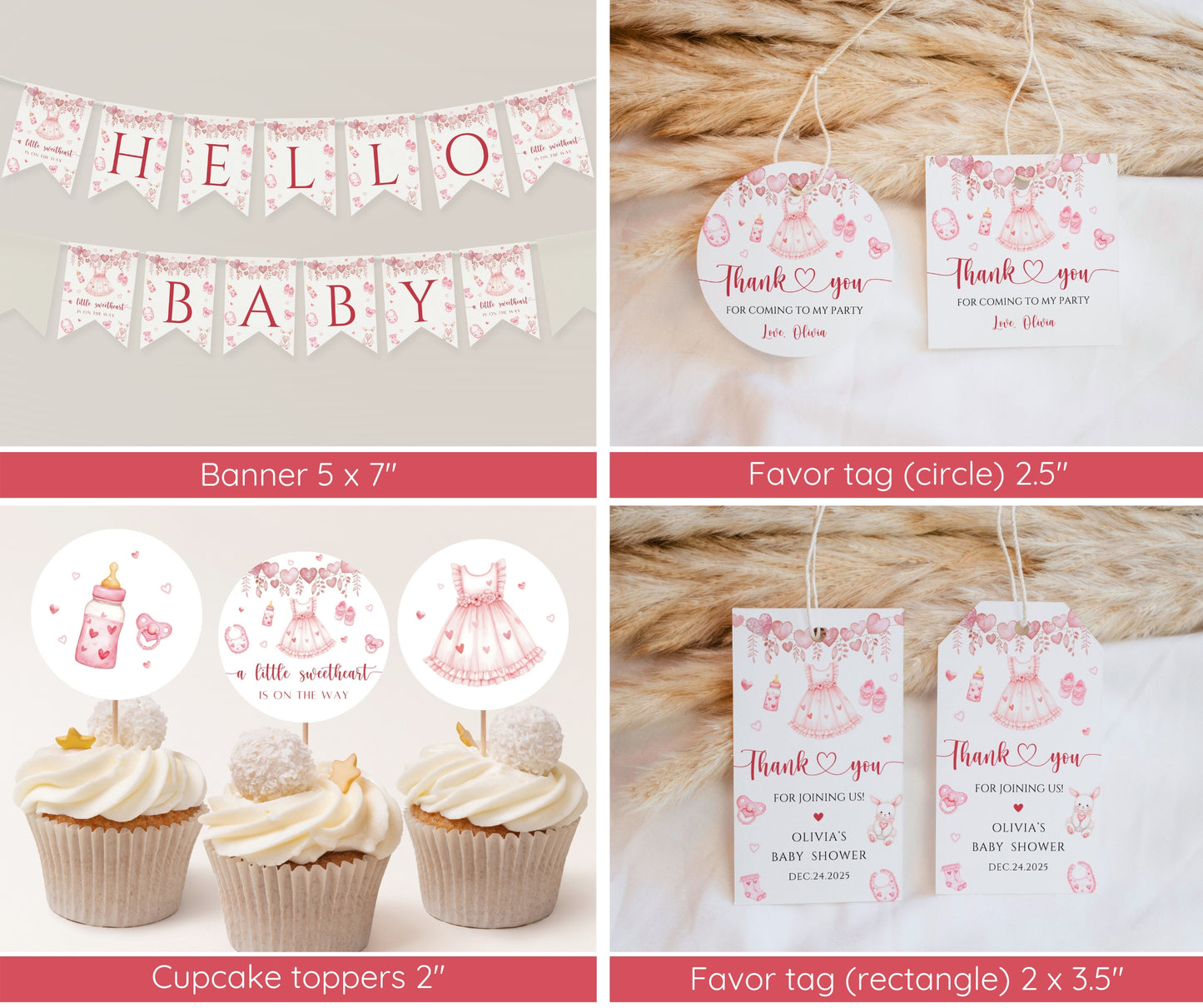 Little Sweetheart Baby Shower Bundle, Valentine Girl Baby Shower Invitation & Games, Heart Baby Sprinkle Decor, Editable Template, Download