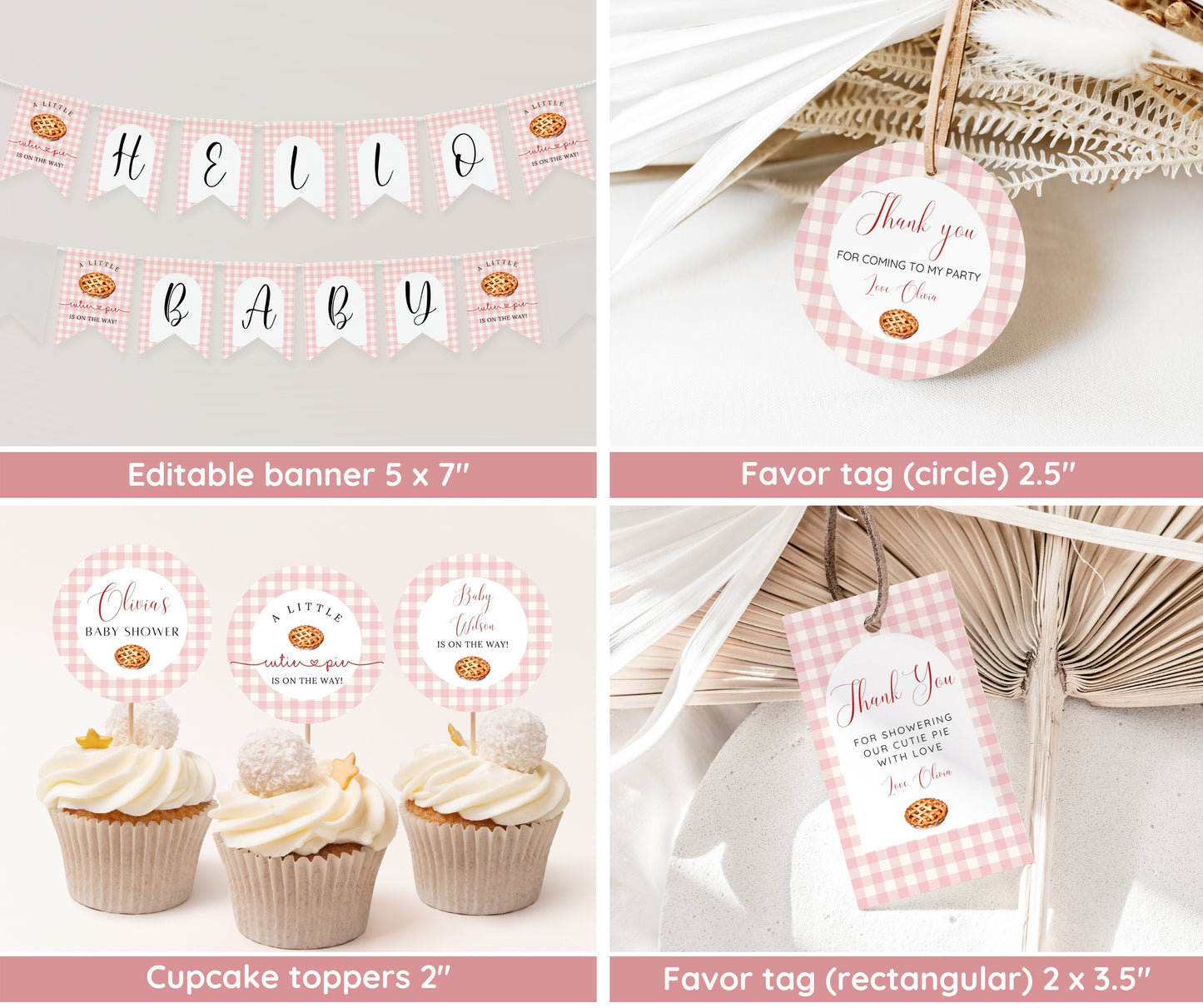 Cutie Pie Baby Shower Bundle Girl, Fall Baby Shower Invitation & Games, Pink Gingham Autumn Baby Shower, Editable Template, Instant Download
