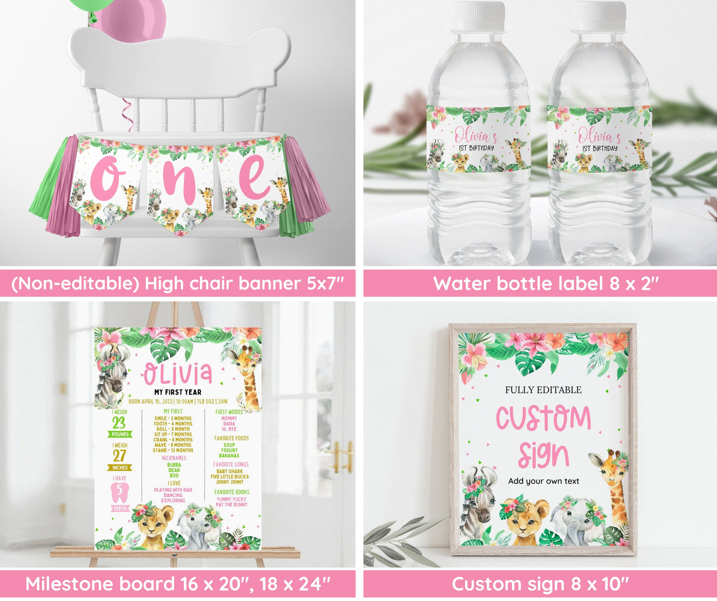 Wild One 1st Birthday Girl Bundle, Wild One Girl Invitation, Safari Wild One Birthday, One Birthday Invite, 1st Birthday Invite for Girl