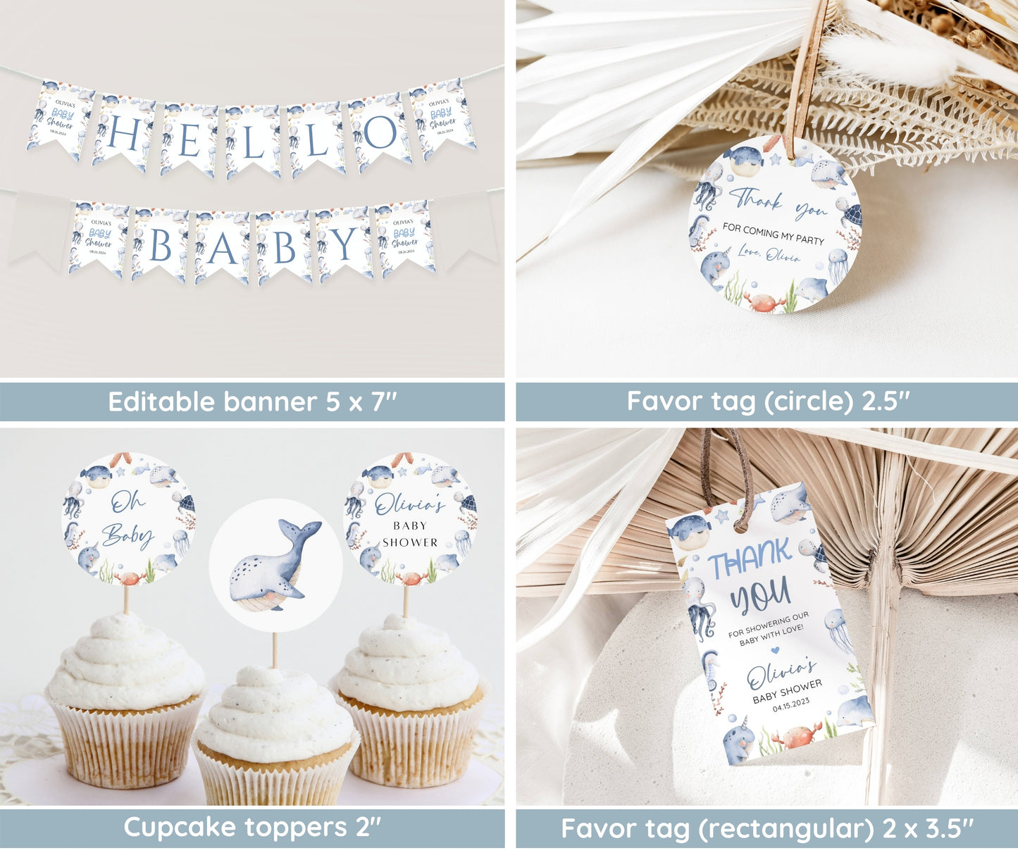 Under the Sea Baby Shower Bundle – Ocean Boy Invitation, Games & Decor | Editable Template, Instant Download