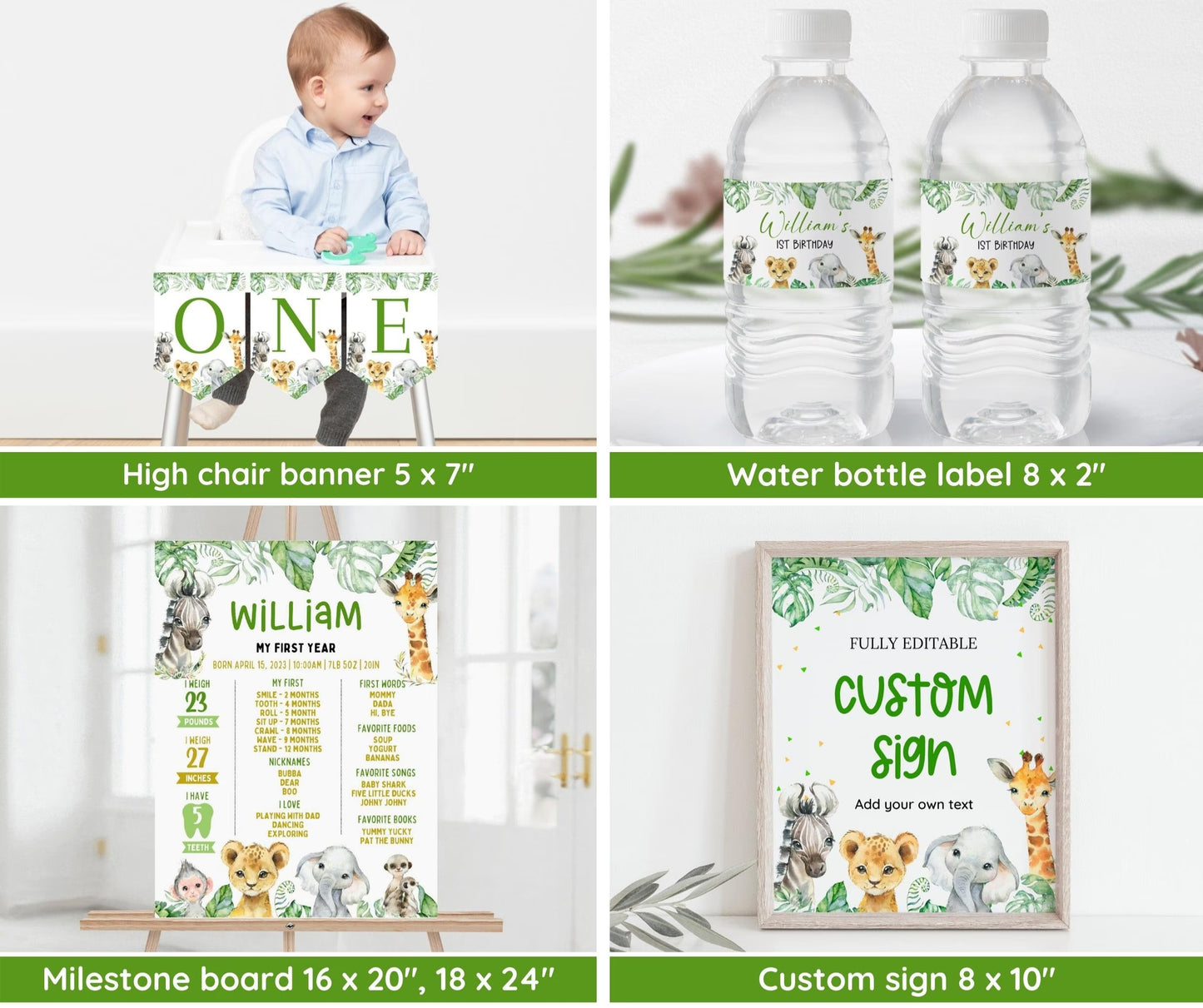 Wild One 1st Birthday Bundle, Safari Wild One Birthday Bundle, Wild One Invitation Bundle, Instant Download, Birthday Boy Milestone Welcome