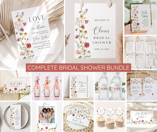 Wildflower Bridal Shower Invitation Template | Love in Bloom Bridal Shower Bundle | Editable Canva Invitation, Games & Decor | Instant Download