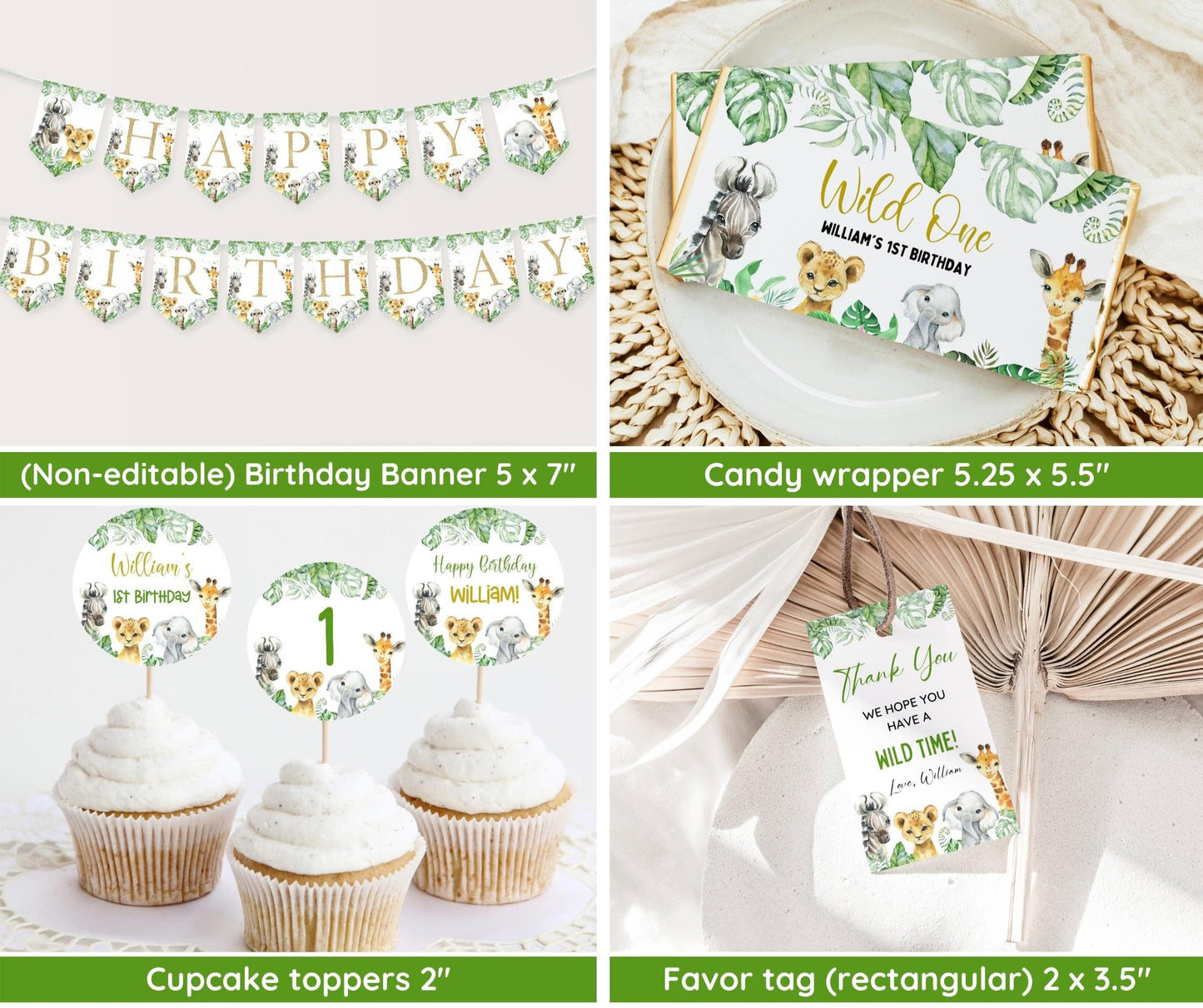 Wild One 1st Birthday Bundle, Safari Wild One Birthday Bundle, Wild One Invitation Bundle, Instant Download, Birthday Boy Milestone Welcome