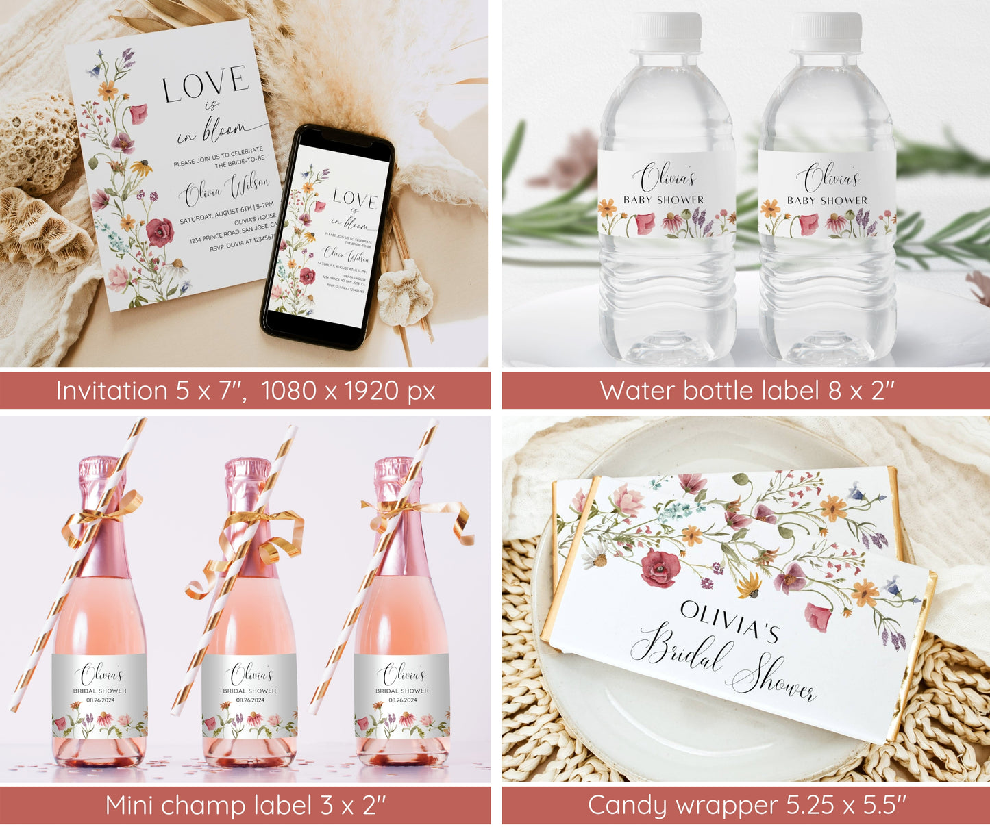 Wildflower Bridal Shower Invitation Template | Love in Bloom Bridal Shower Bundle | Editable Canva Invitation, Games & Decor | Instant Download