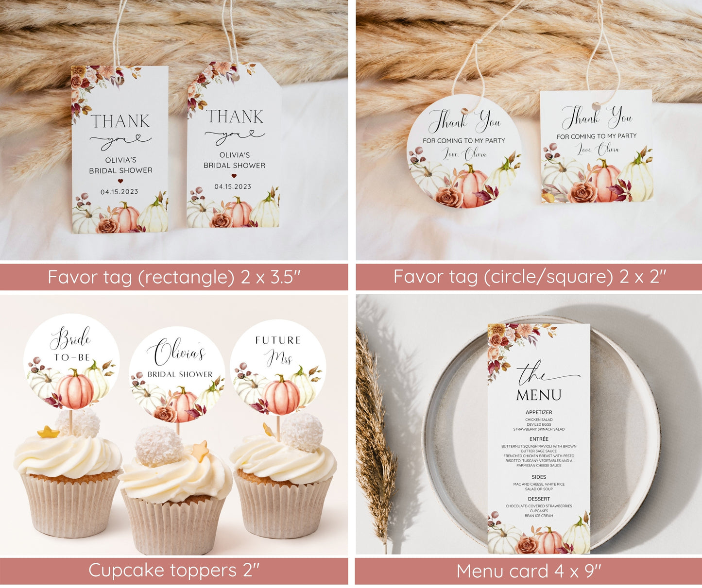 Fall in Love Bridal Shower Bundle | Autumn Bridal Shower Invitation & Games | Rust Burgundy Floral Pumpkin Decor | Editable Canva Template