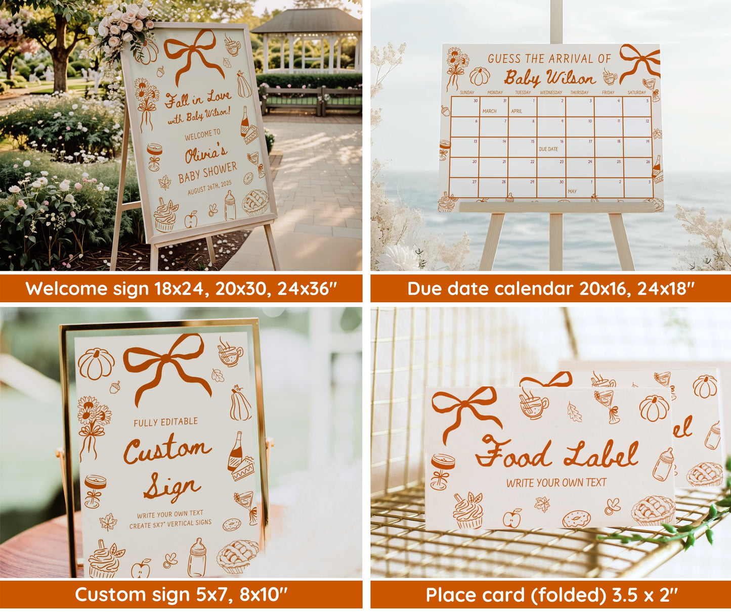 Fall in Love Baby Shower Bundle, Hand Drawn Little Pumpkin Baby Shower Invitation & Games, A Little Pumpkin is on the Way, Editable Template