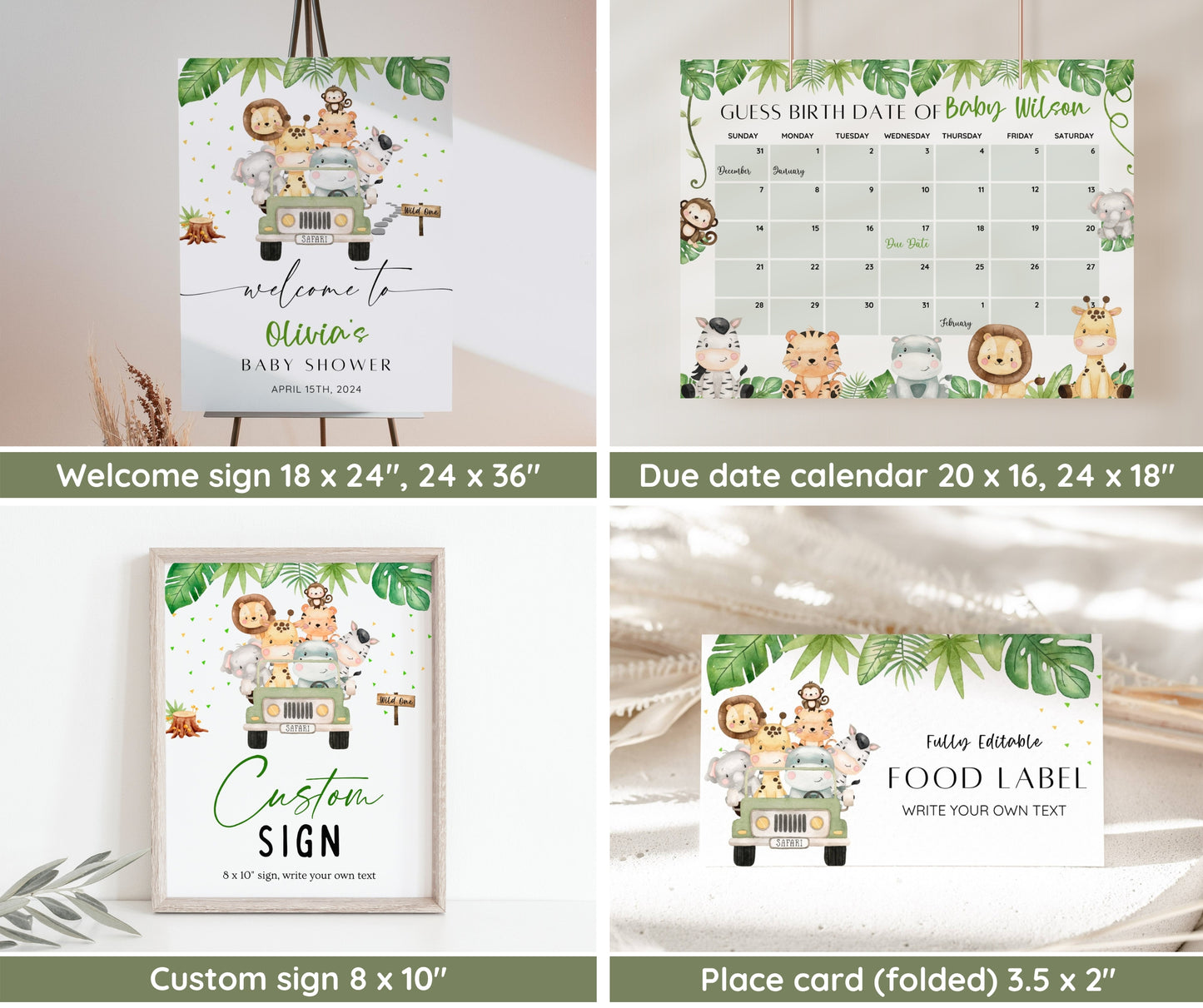 Safari Animal Baby Shower Bundle, Editable Safari Baby Shower Invitation Set, Jungle Animal Baby Shower, Boy Baby Shower, Digital Download