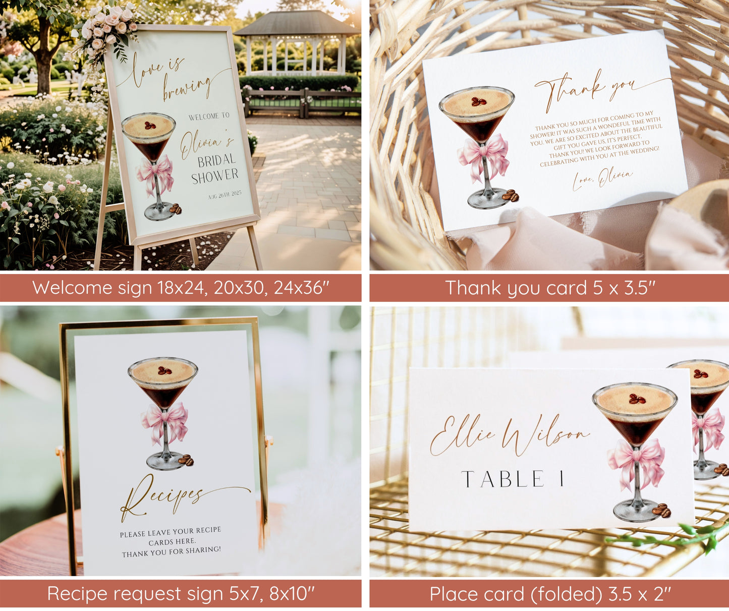 Love Is Brewing Bridal Shower Bundle, Espresso Martini Invitation & Games, Coffee Theme Bridal Shower, Editable Template, Instant Download