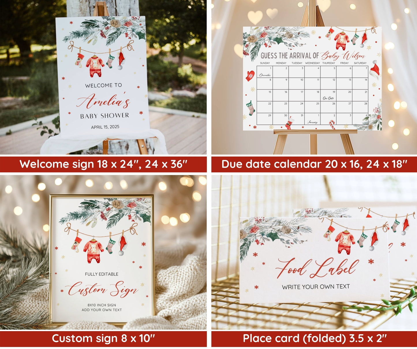 Santa Baby Shower Bundle, Christmas Baby Shower Invitation & Games, Holiday Winter Baby Sprinkle, Gender Neutral, Editable Canva Template