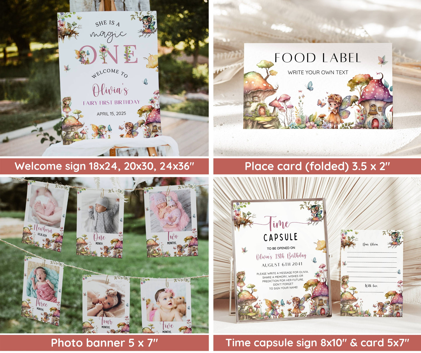 Fairy First Birthday Invitation Bundle, Editable Fairy First Birthday Invite, Fairy First Birthday Decorations, 1st Birthday Girl Theme