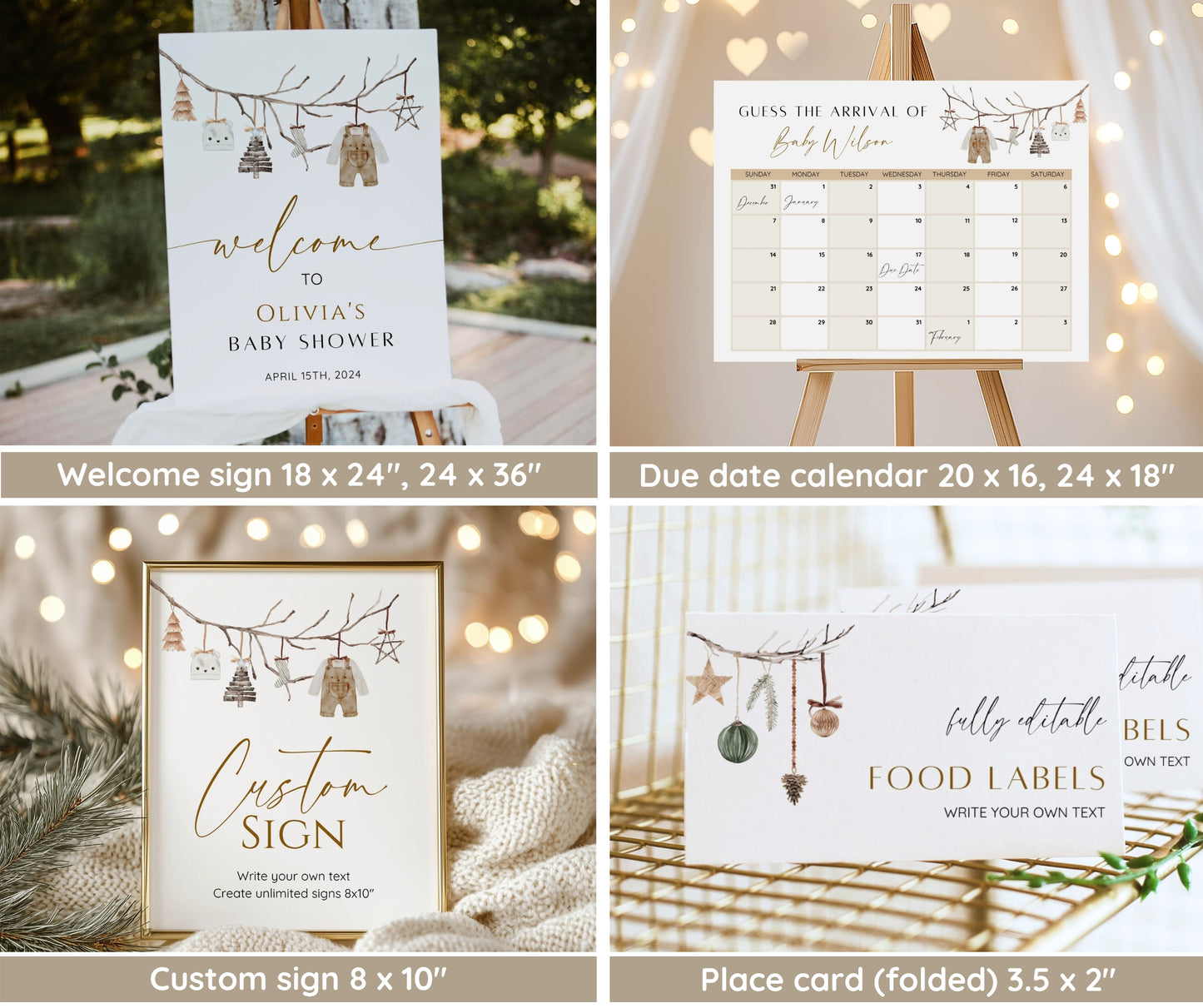 Merry Little Baby Shower Bundle, Christmas Baby Shower Invitation & Games, Winter Holiday Baby Shower Decor, Gender Neutral, Editable Canva
