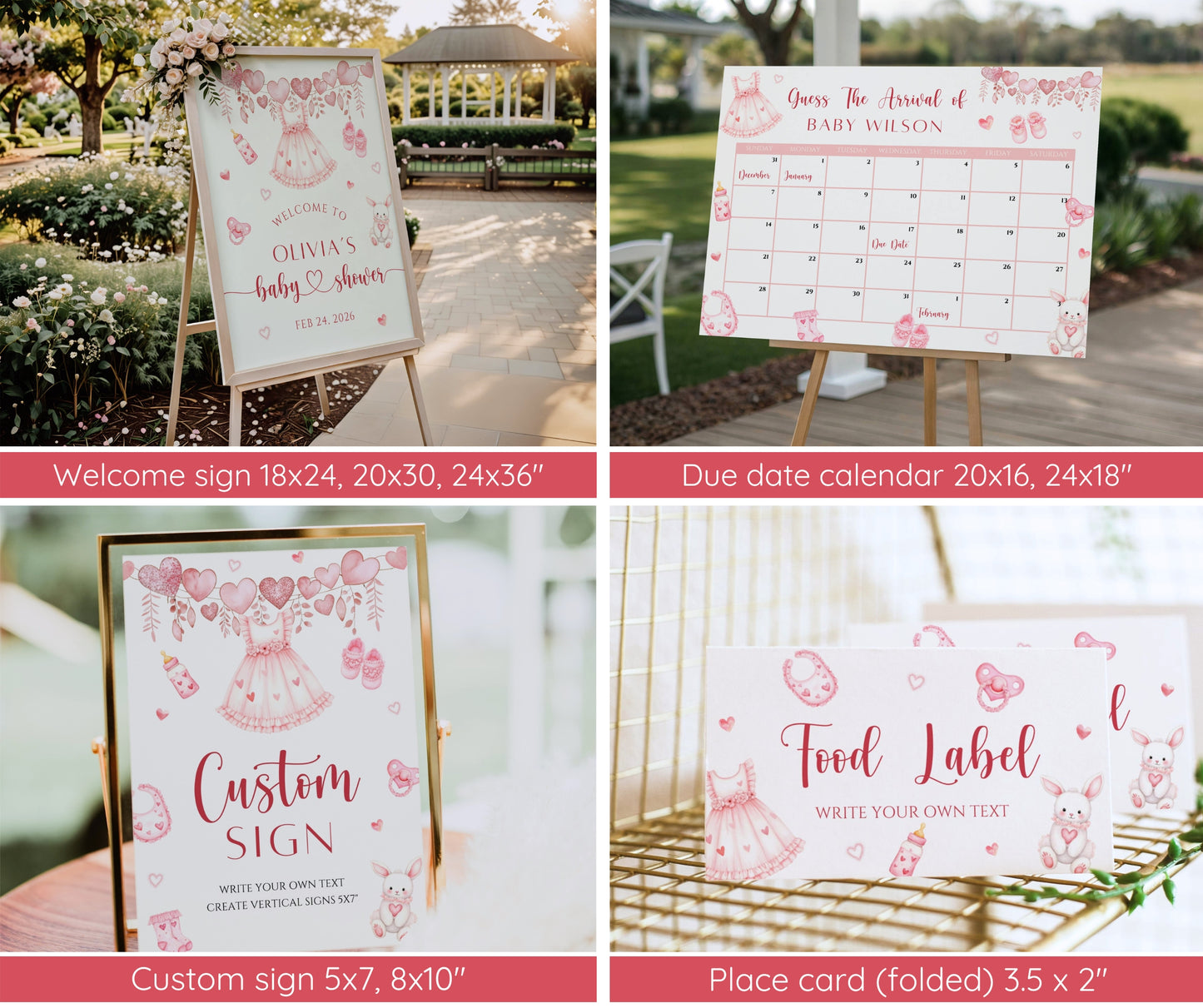Little Sweetheart Baby Shower Bundle, Valentine Girl Baby Shower Invitation & Games, Heart Baby Sprinkle Decor, Editable Template, Download