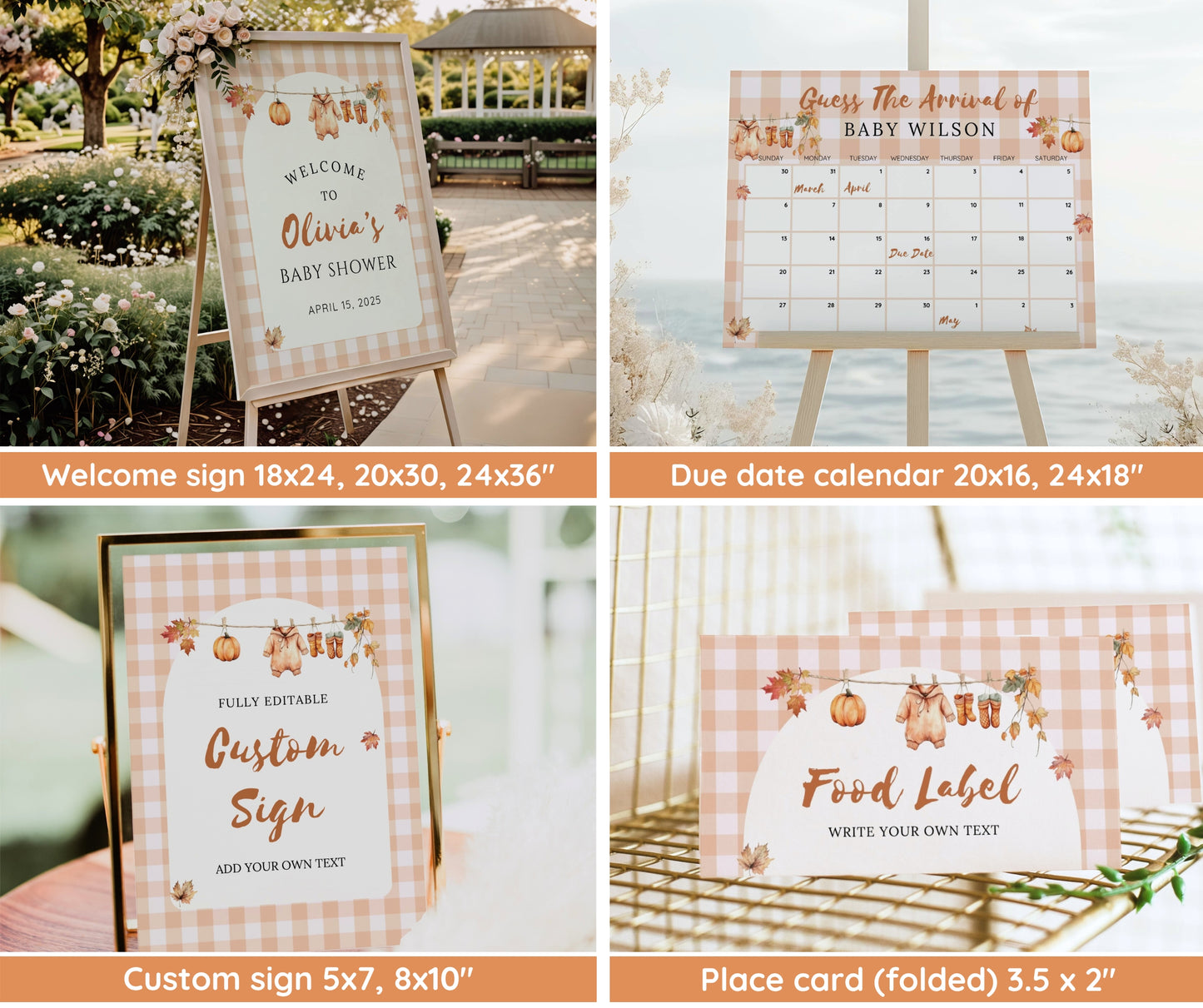 Little Pumpkin Baby Shower Bundle, Autumn Baby Shower Invitation & Games, Rustic Baby Clothes Line, Fall in Love with Baby, Editable Template