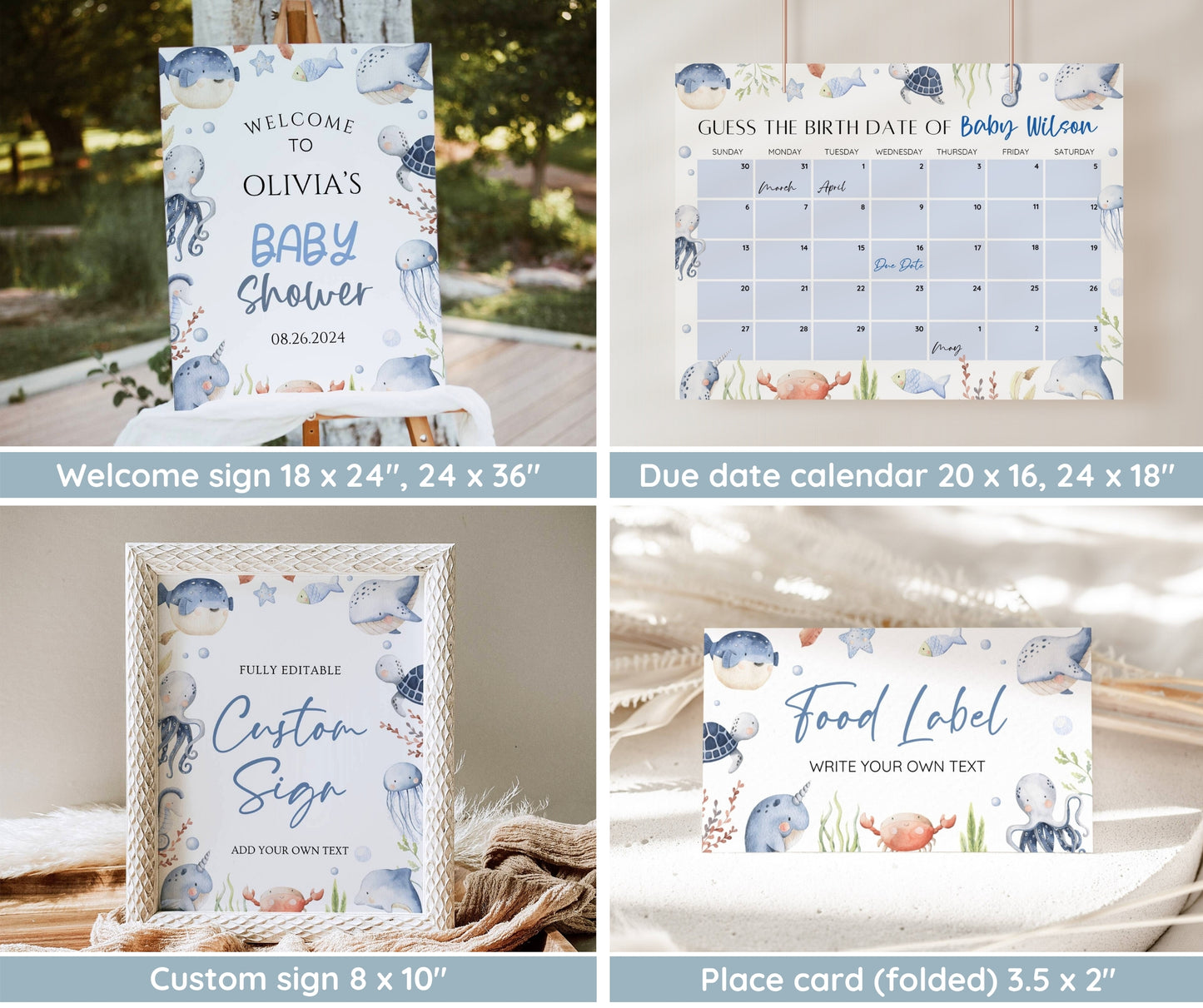 Under the Sea Baby Shower Bundle – Ocean Boy Invitation, Games & Decor | Editable Template, Instant Download