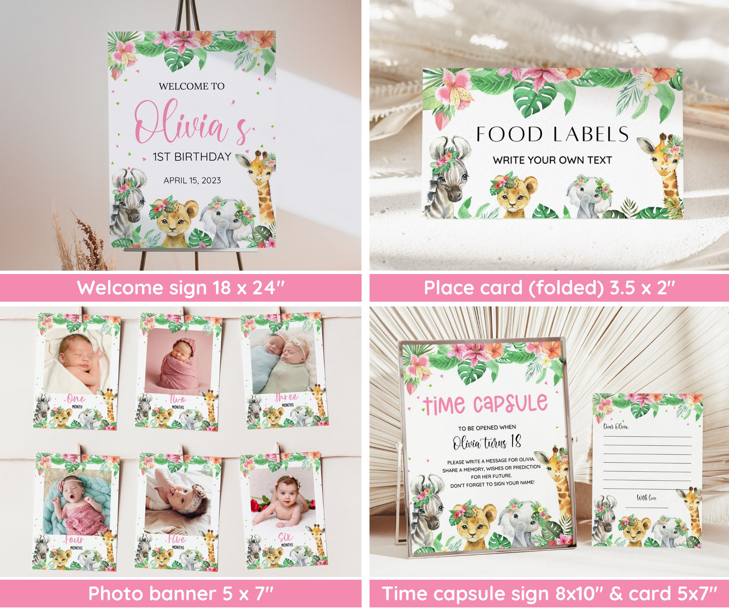 Wild One 1st Birthday Girl Bundle, Wild One Girl Invitation, Safari Wild One Birthday, One Birthday Invite, 1st Birthday Invite for Girl