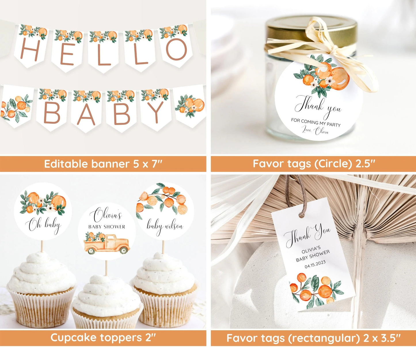 Little Cutie Baby Shower Invitation Bundle, Orange Baby Shower Invitation, Citrus Baby Shower, Editable Template, Printable Baby Shower Game