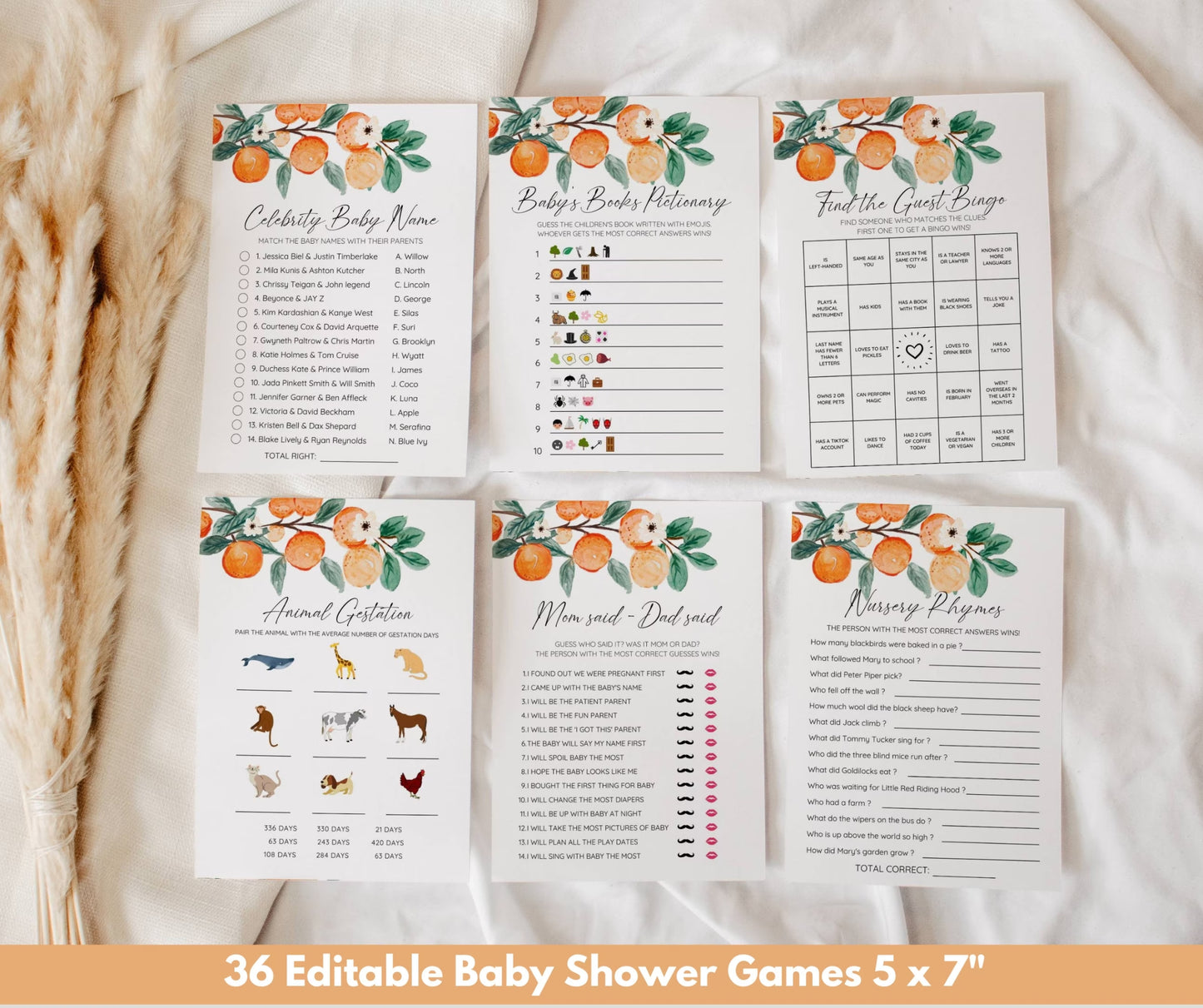 Little Cutie Baby Shower Invitation Bundle, Orange Baby Shower Invitation, Citrus Baby Shower, Editable Template, Printable Baby Shower Game