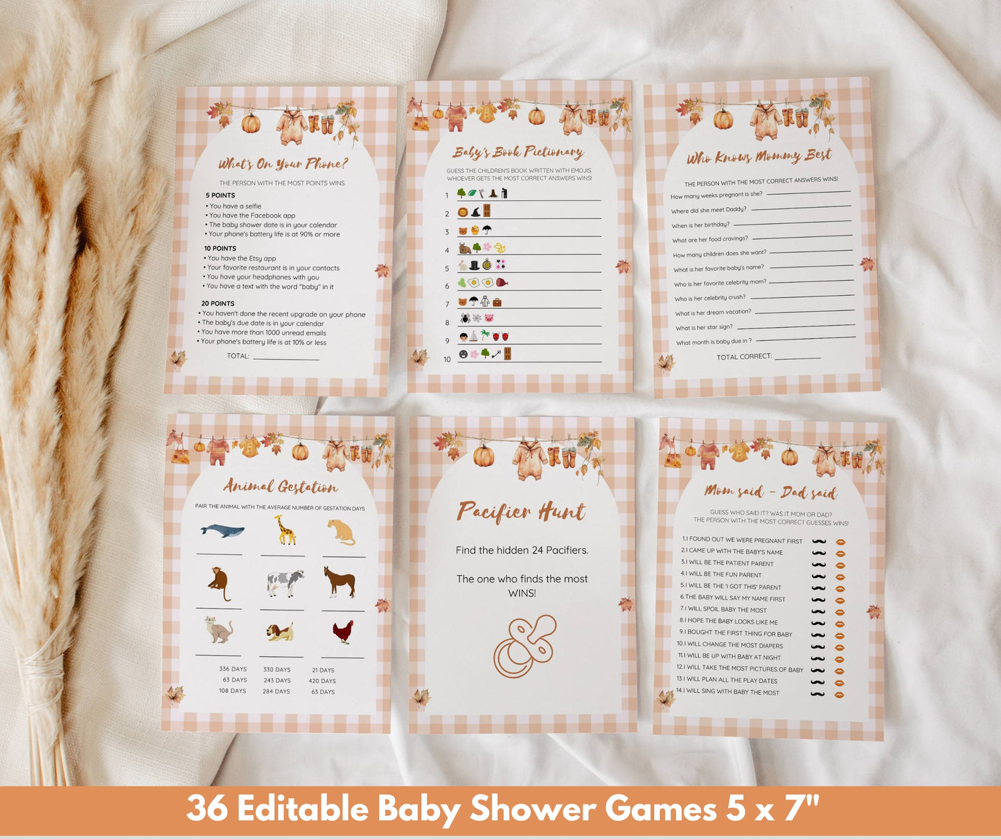 Little Pumpkin Baby Shower Bundle, Autumn Baby Shower Invitation & Games, Rustic Baby Clothes Line, Fall in Love with Baby, Editable Template