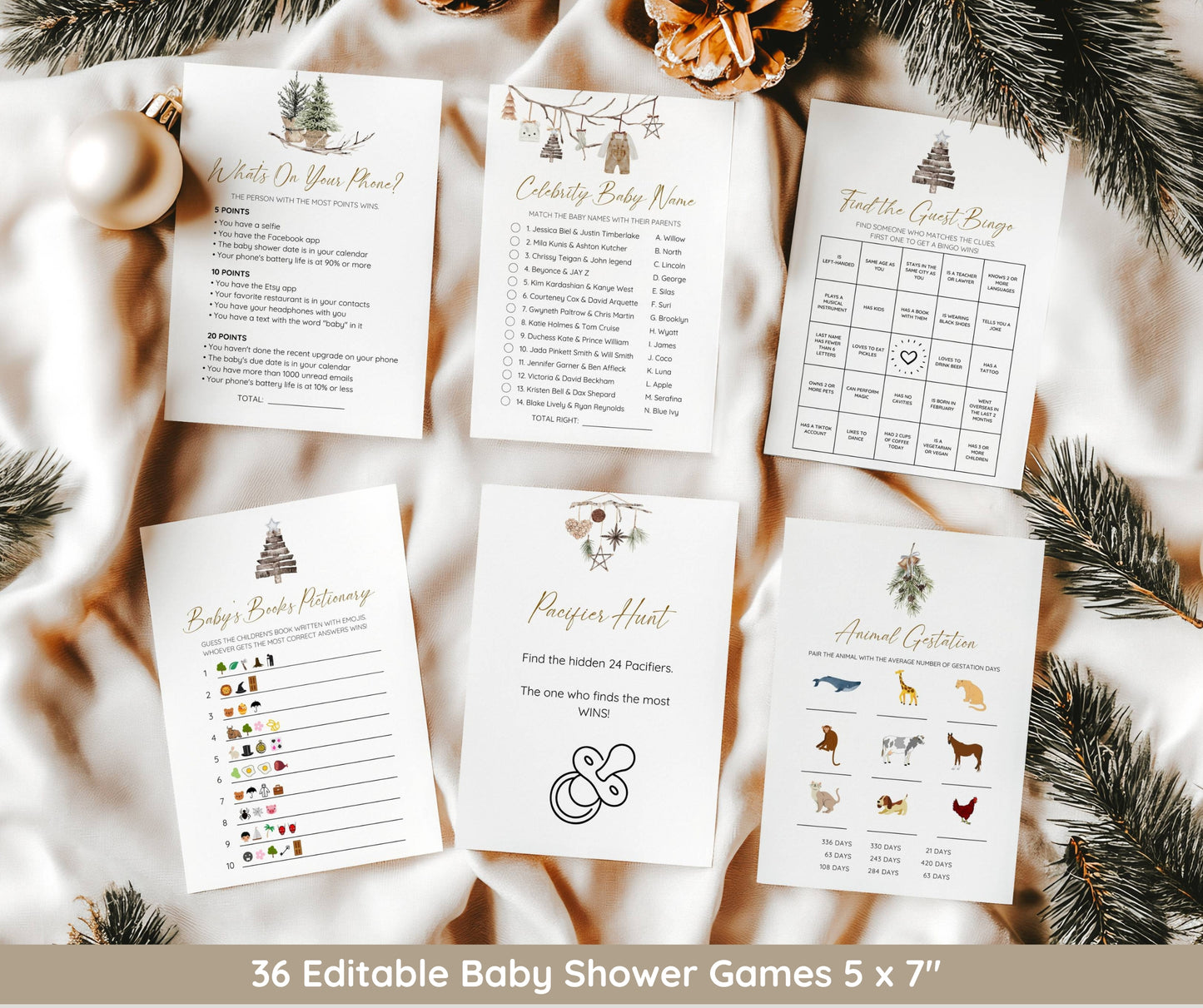 Merry Little Baby Shower Bundle, Christmas Baby Shower Invitation & Games, Winter Holiday Baby Shower Decor, Gender Neutral, Editable Canva
