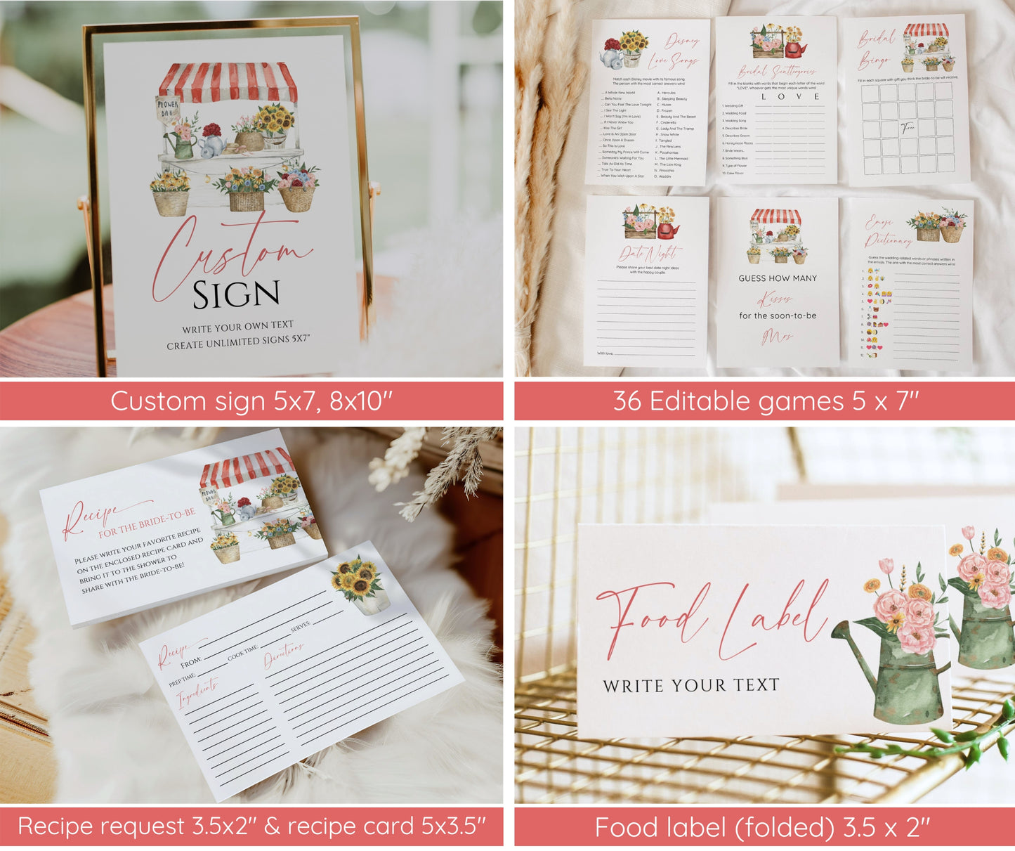 Fresh Off the Market Bridal Shower Bundle, Farmer's Market Invitation & Games Bundle, Flower Shop Wedding Shower Decor, Editable Template