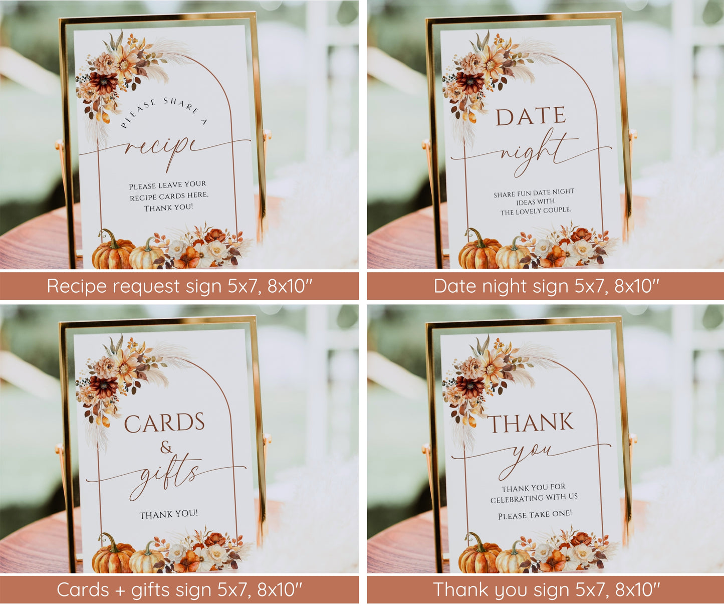 Fall in Love Bridal Shower Invitation Bundle, Pumpkin Bridal Shower Invite & Games, Pampas Floral Autumn Wedding Shower, Editable Template