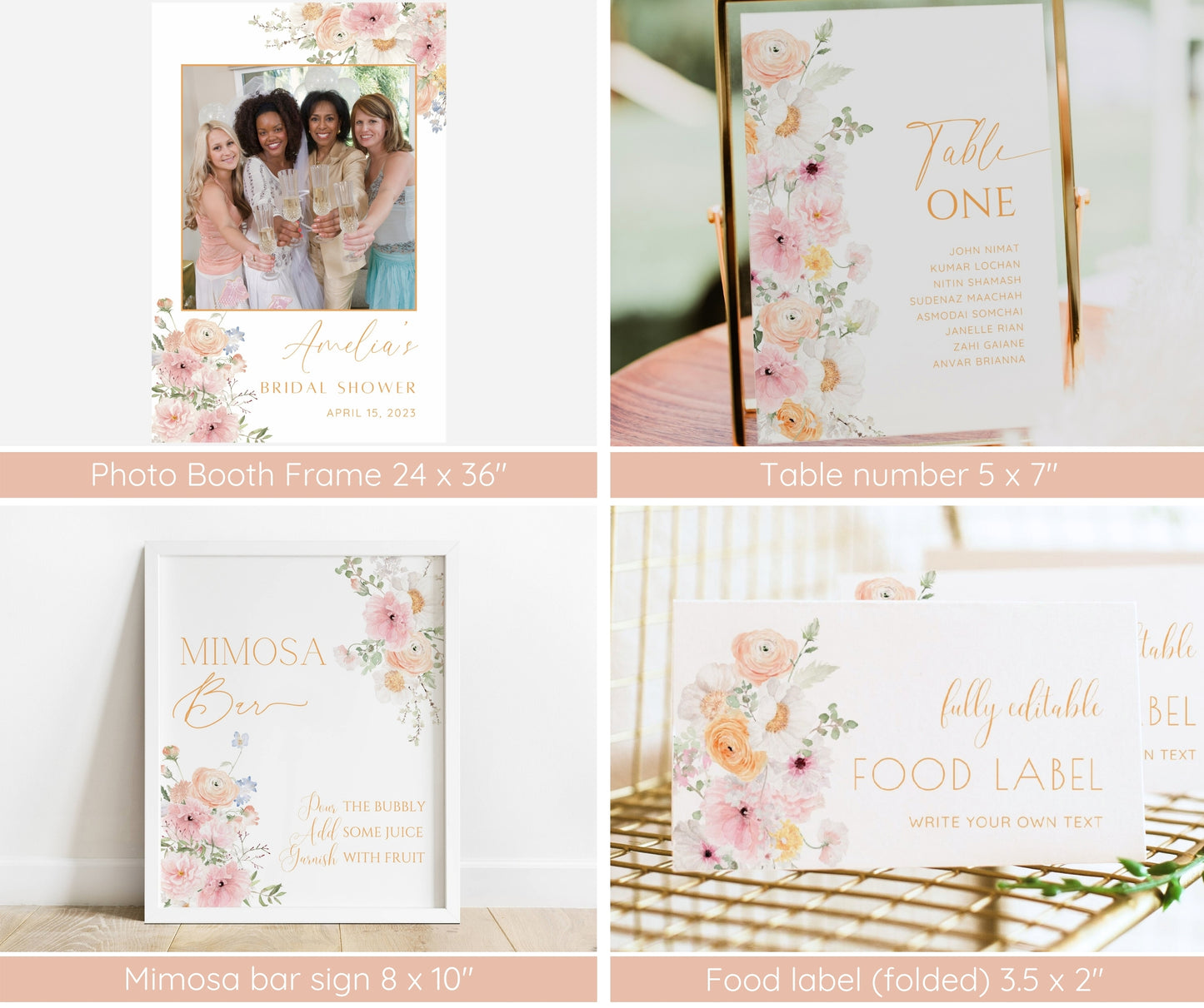 Pink Floral Bridal Shower Invitation Bundle | Love In Bloom Bridal Shower Invite Template | Games Bundle, Welcome Sign | Editable Canva Template | Instant Download