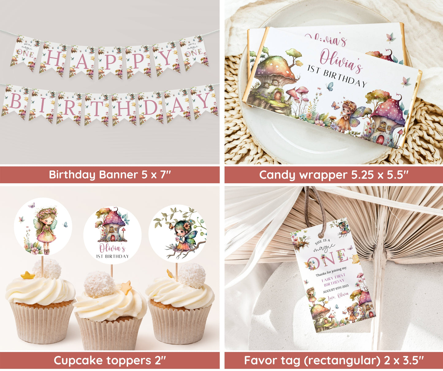 Fairy First Birthday Invitation Bundle, Editable Fairy First Birthday Invite, Fairy First Birthday Decorations, 1st Birthday Girl Theme