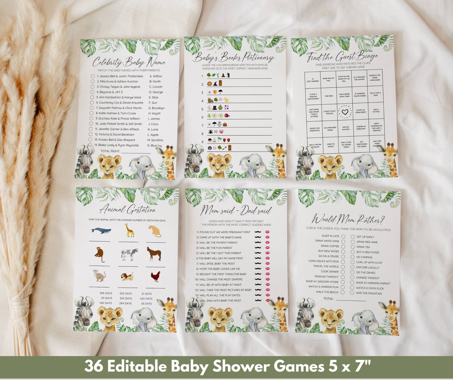Safari Animal Baby Shower Bundle, Editable Safari Baby Shower Invitation Set, Jungle Animal Baby Shower, Gender Neutral, Digital Download