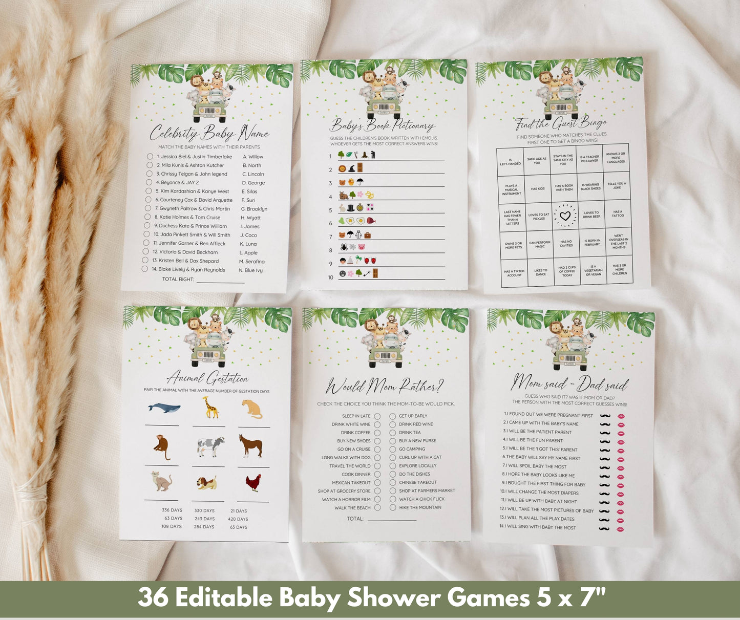 Safari Animal Baby Shower Bundle, Editable Safari Baby Shower Invitation Set, Jungle Animal Baby Shower, Boy Baby Shower, Digital Download