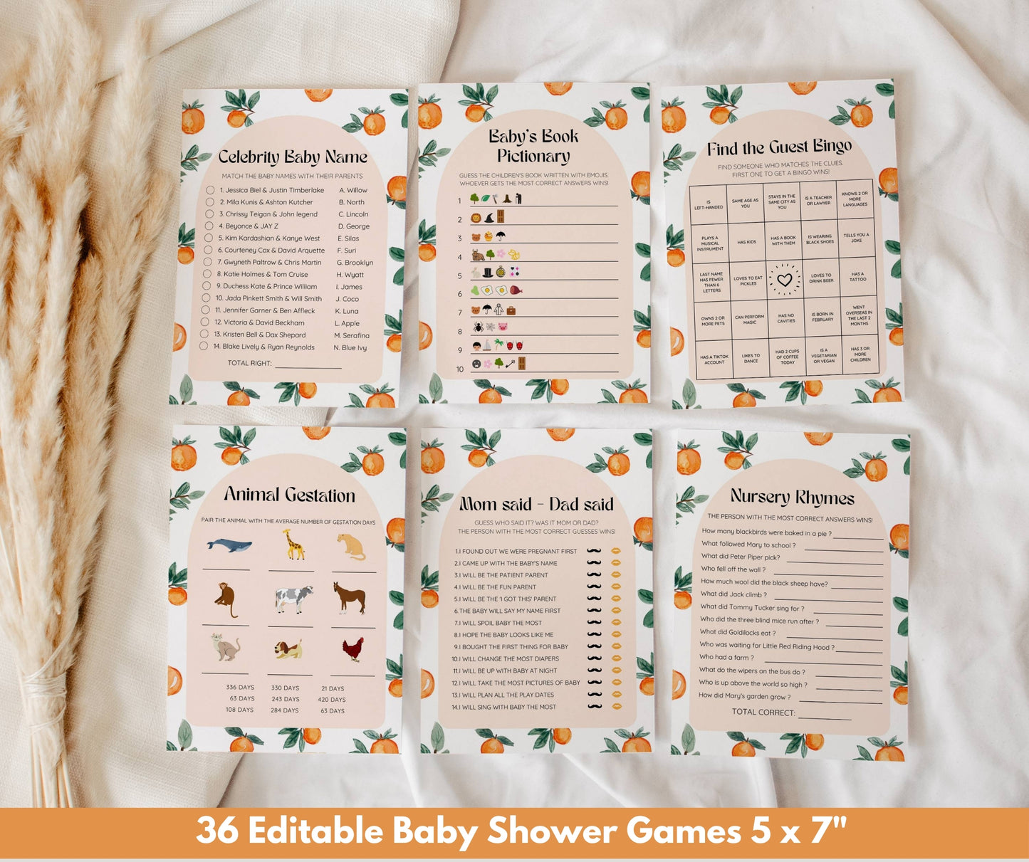 Little Cutie Baby Shower Invitation Bundle – Orange Citrus Clementine Invite Suite | Gender Neutral, Editable Template, Instant Download
