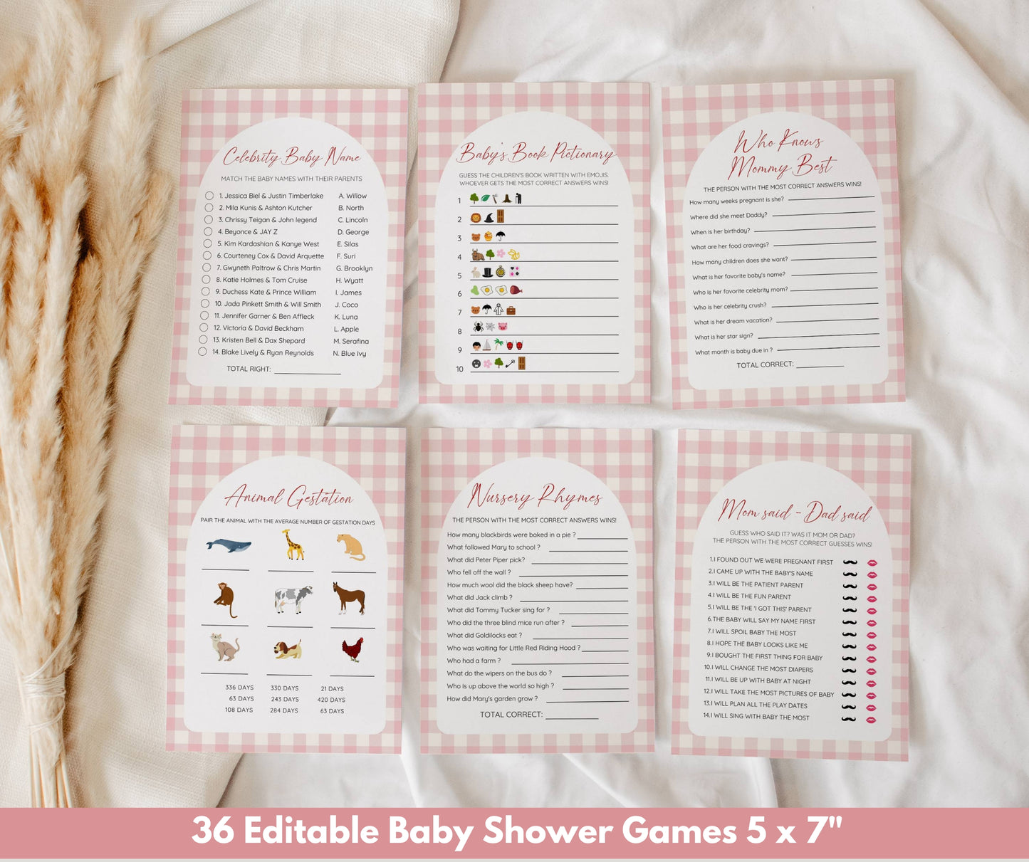 Cutie Pie Baby Shower Bundle Girl, Fall Baby Shower Invitation & Games, Pink Gingham Autumn Baby Shower, Editable Template, Instant Download