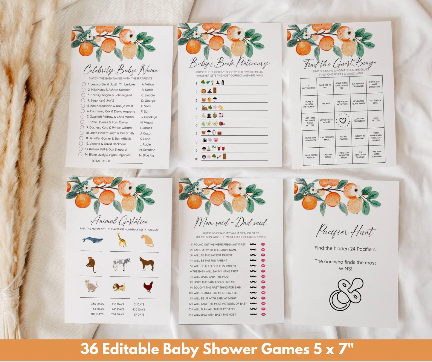Two Little Cuties Baby Shower Invitation Bundle, Orange Theme Twin Baby Shower Invite, Little Cuties Baby Shower Invitation, Editable