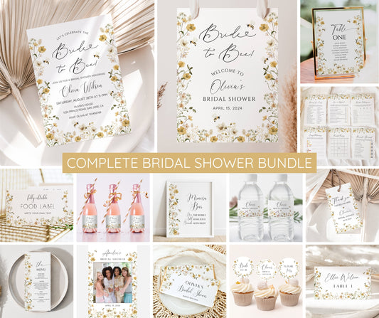 Bride to Bee Bridal Shower Invitation Bundle | Bee Floral Shower Invite & Games | Summer Bridal Shower Decor | Editable Printable Template