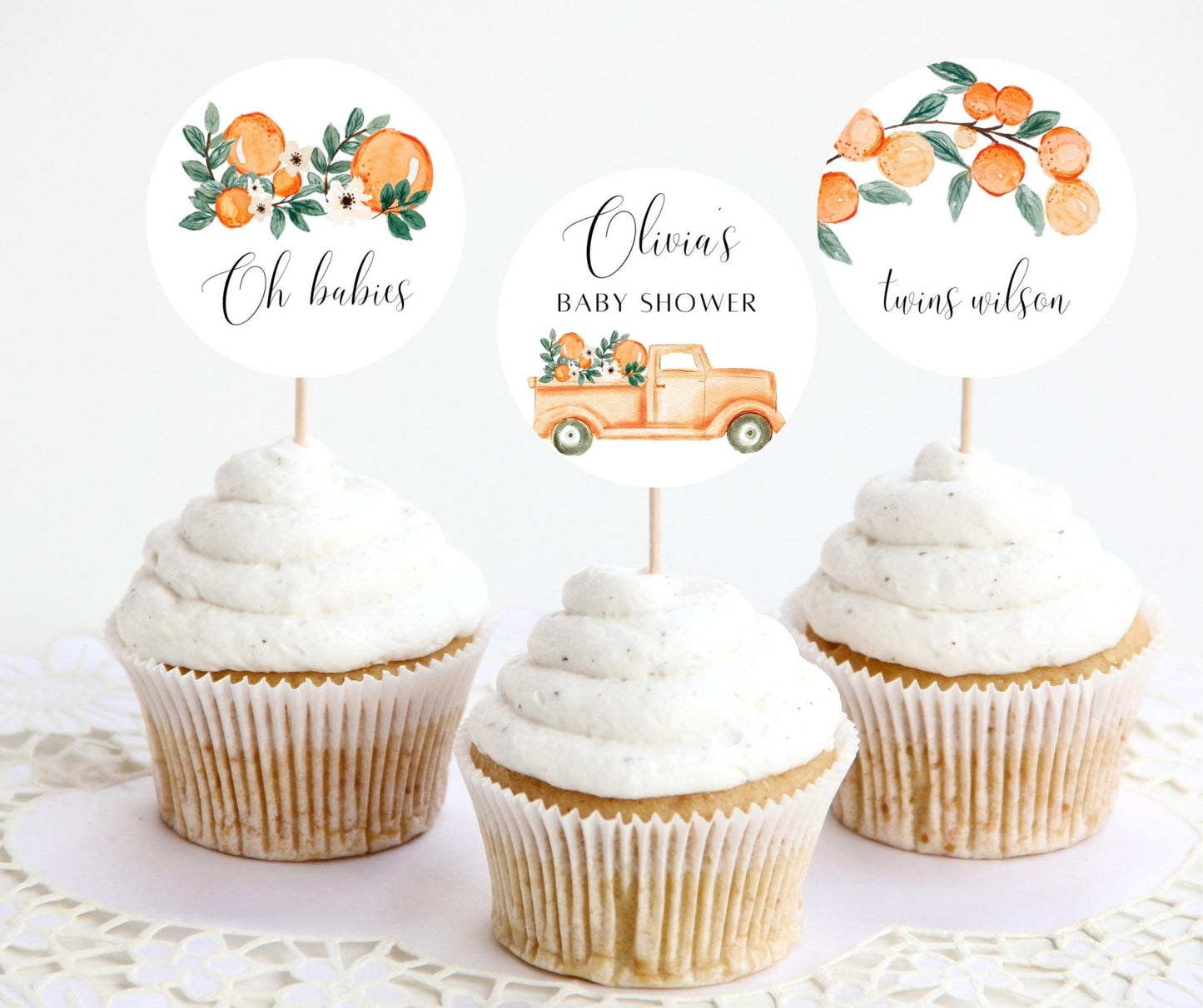 Two Little Cuties Baby Shower Invitation Bundle, Orange Theme Twin Baby Shower Invite, Little Cuties Baby Shower Invitation, Editable