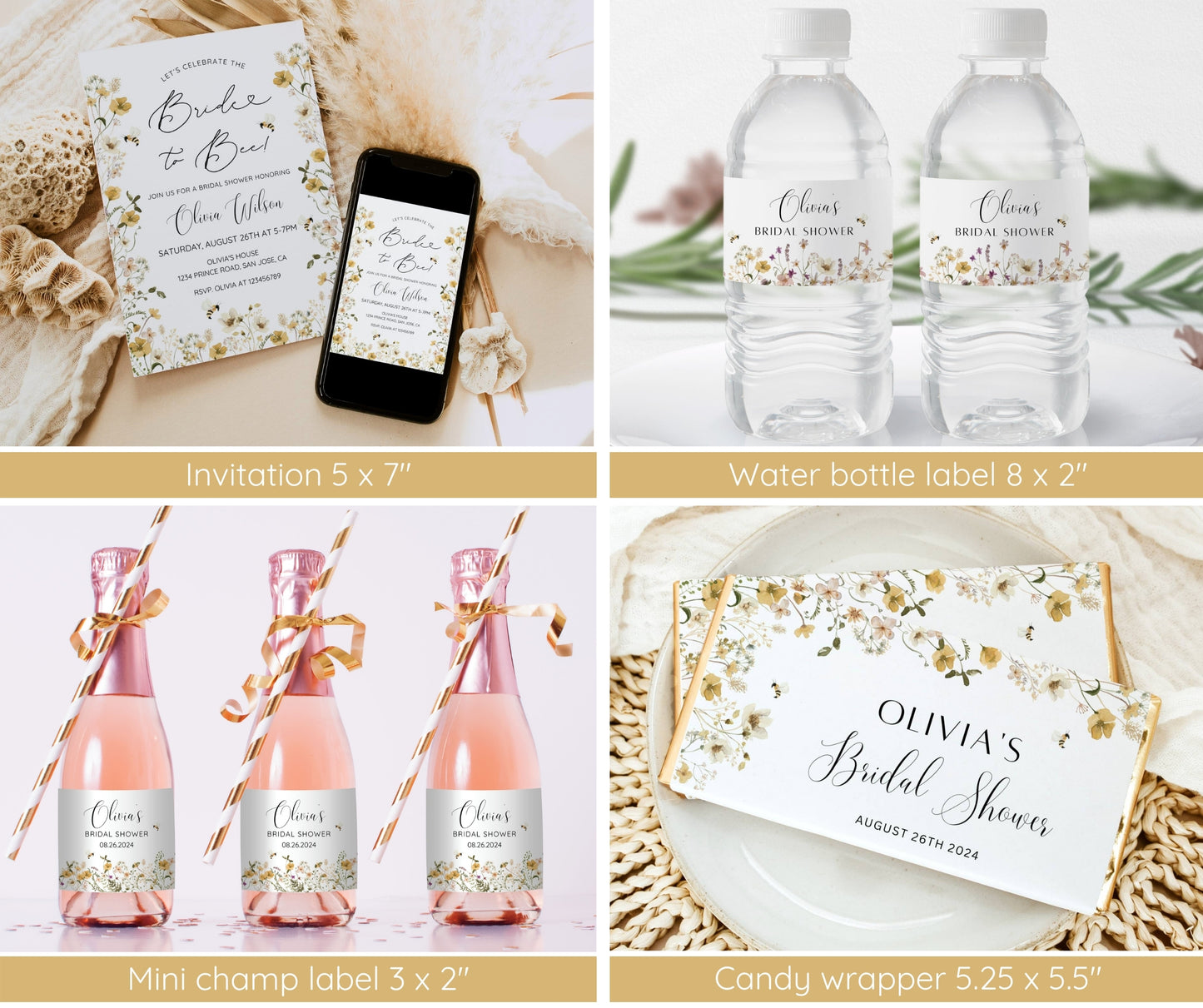Bride to Bee Bridal Shower Invitation Bundle | Bee Floral Shower Invite & Games | Summer Bridal Shower Decor | Editable Printable Template