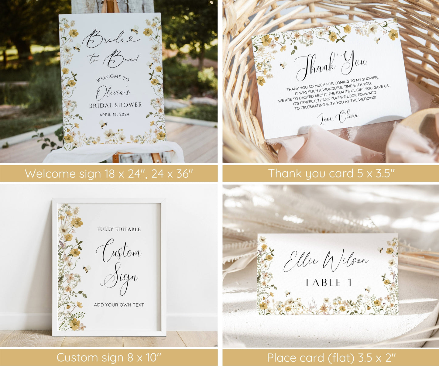Bride to Bee Bridal Shower Invitation Bundle | Bee Floral Shower Invite & Games | Summer Bridal Shower Decor | Editable Printable Template