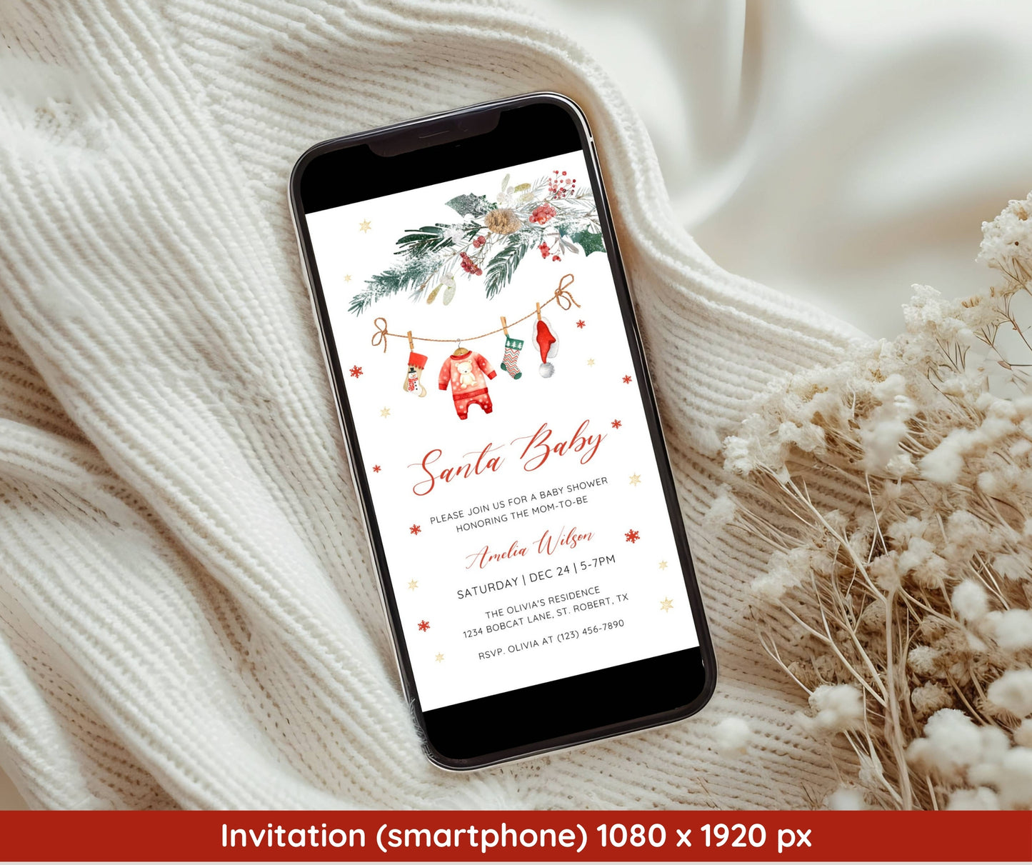 Santa Baby Shower Bundle, Christmas Baby Shower Invitation & Games, Holiday Winter Baby Sprinkle, Gender Neutral, Editable Canva Template